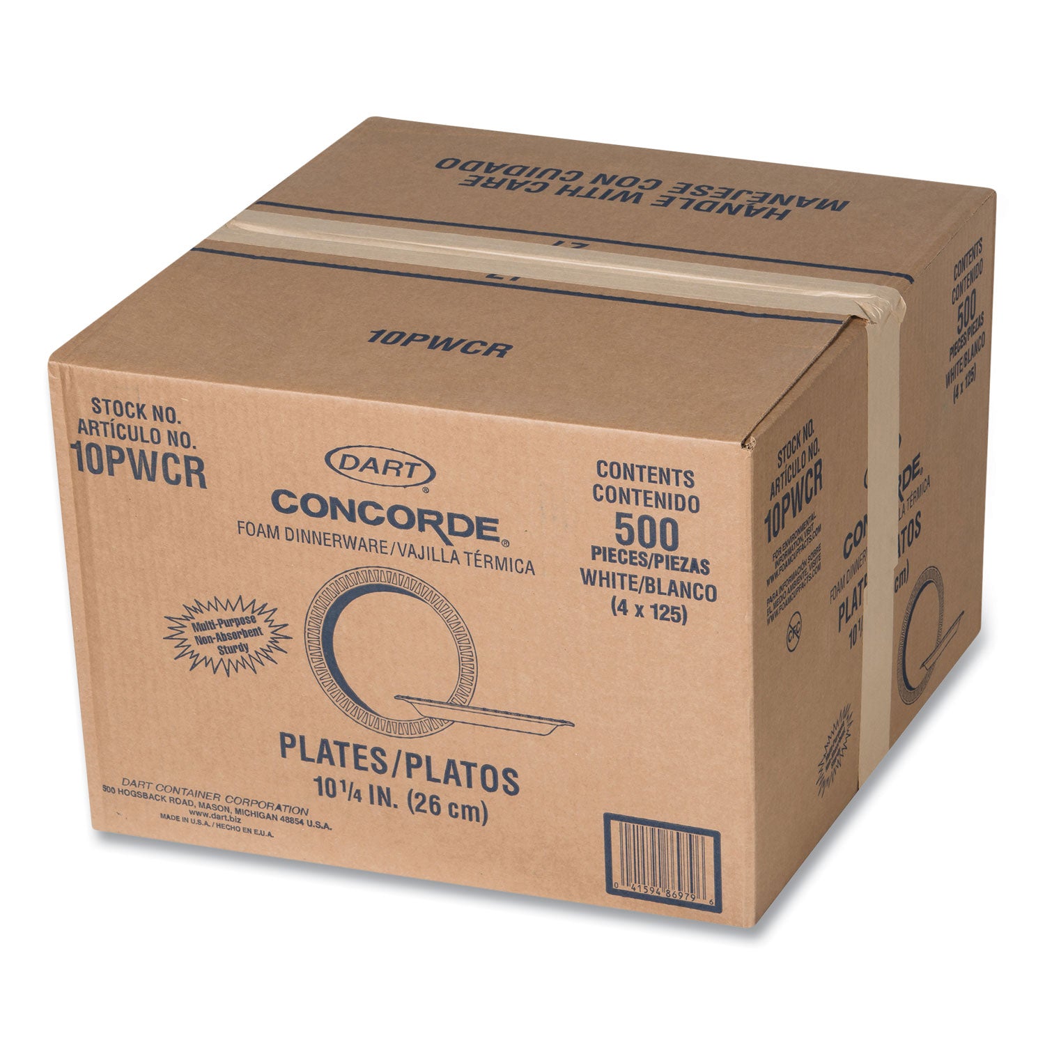 Concorde Foam Plate, 10.25" dia, White, 125/Pack, 4 Packs/Carton -