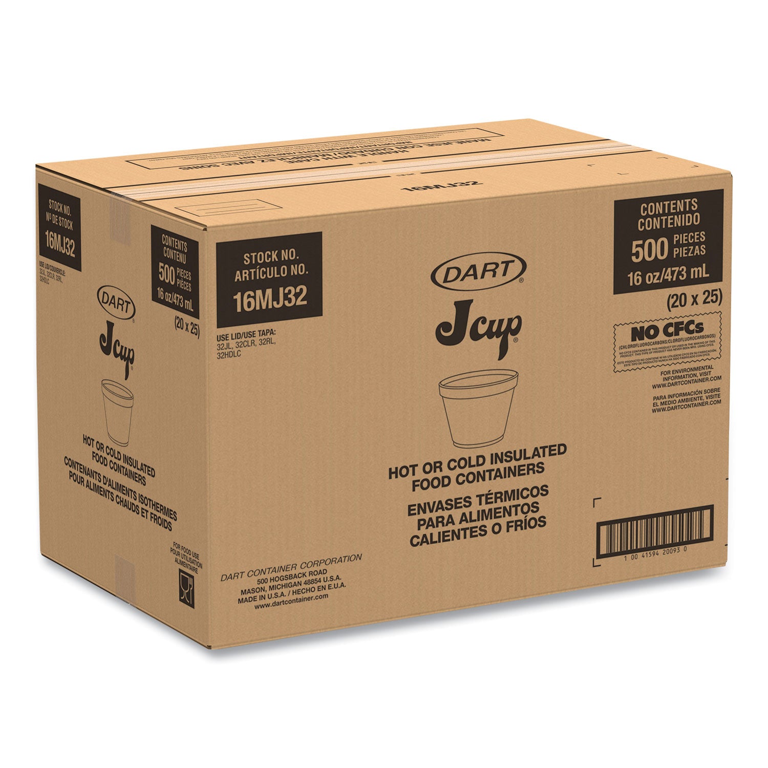Foam Containers, Extra Squat, 16 oz, White, 25/Bag, 20 Bags/Carton -