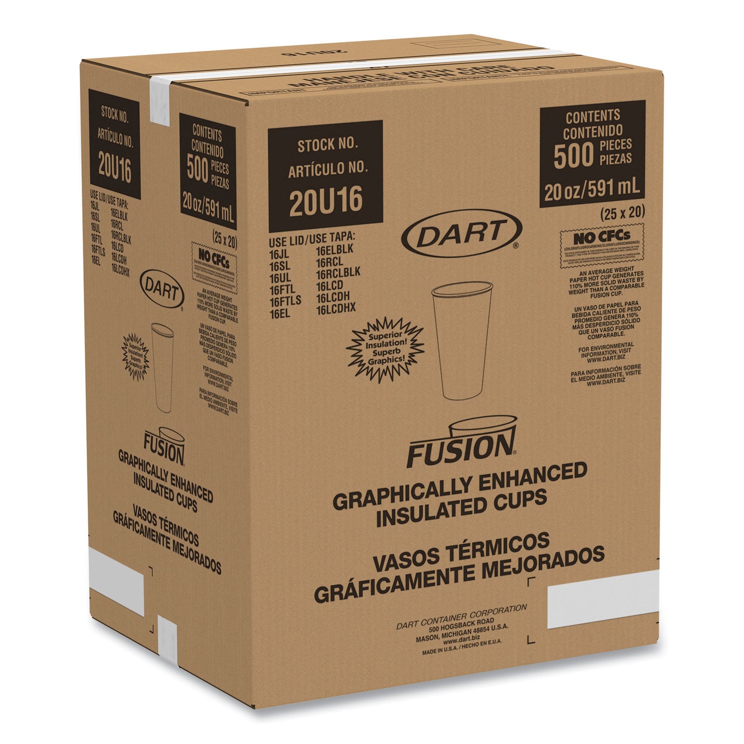 Fusion Escape Foam Hot/Cold Cups, 20 oz, Brown/Black, 500/Carton -