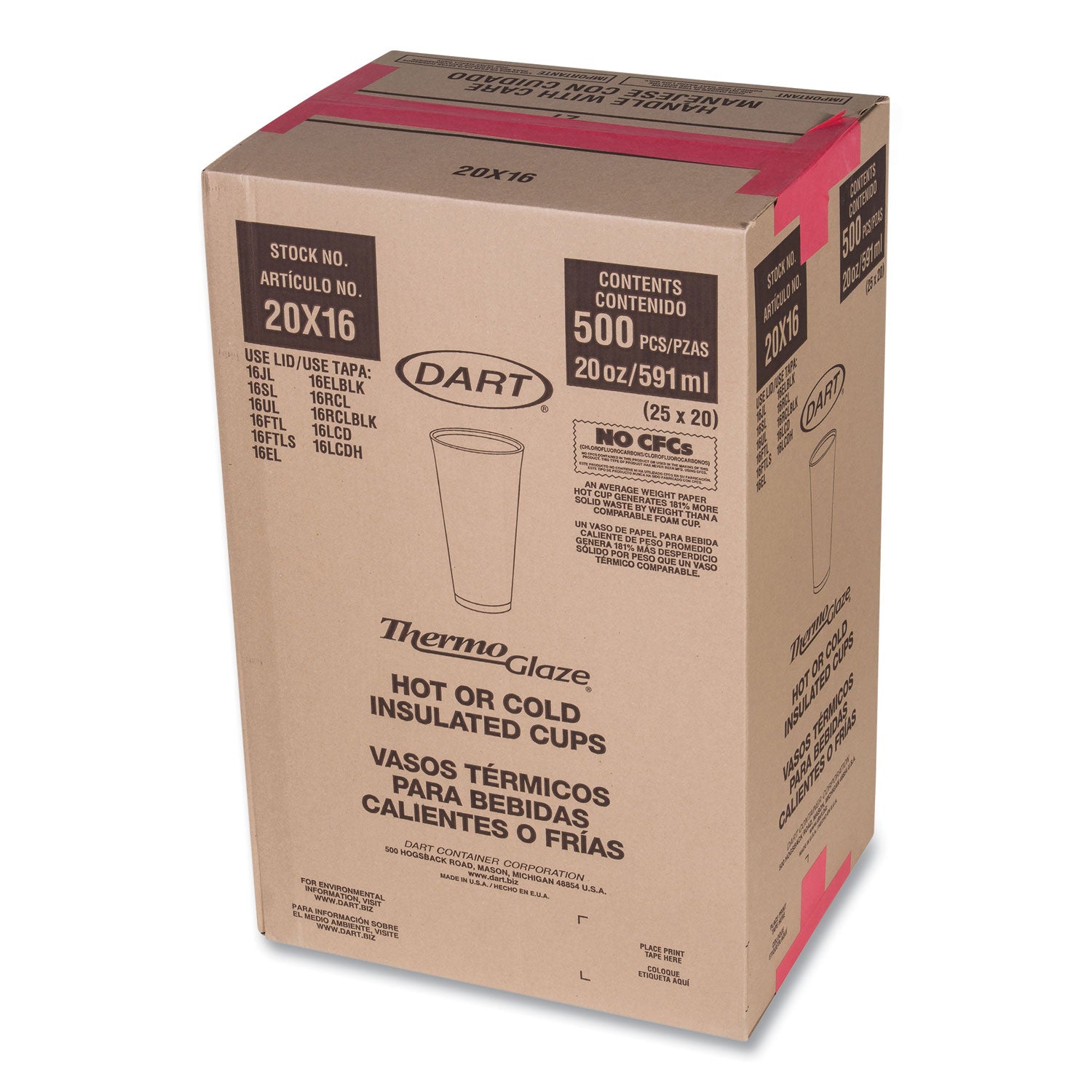 Cafe G Foam Hot/Cold Cups, 20 oz, Brown/Red/White, 20/Pack -