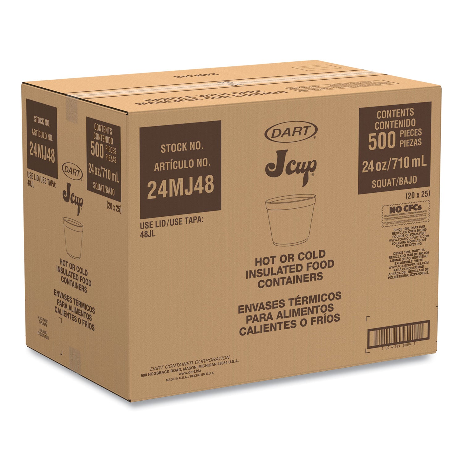 Foam Containers, 24 oz, White, 25/Bag, 20 Bags/Carton -