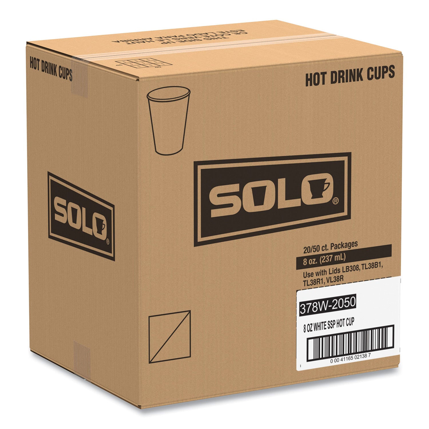 Single-Sided Poly Paper Hot Cups, 8 oz, White, 50/Bag, 20 Bags/Carton -