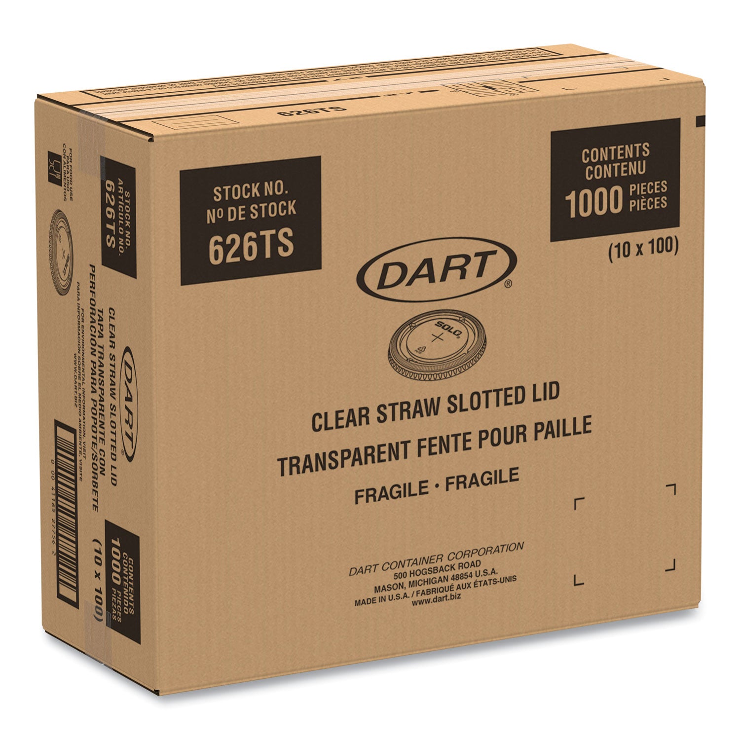 PETE Flat Straw-Slot Cold Cup Lids, Fits 16 oz to 24 oz, Clear, 100/Pack, 10 Packs/Carton -