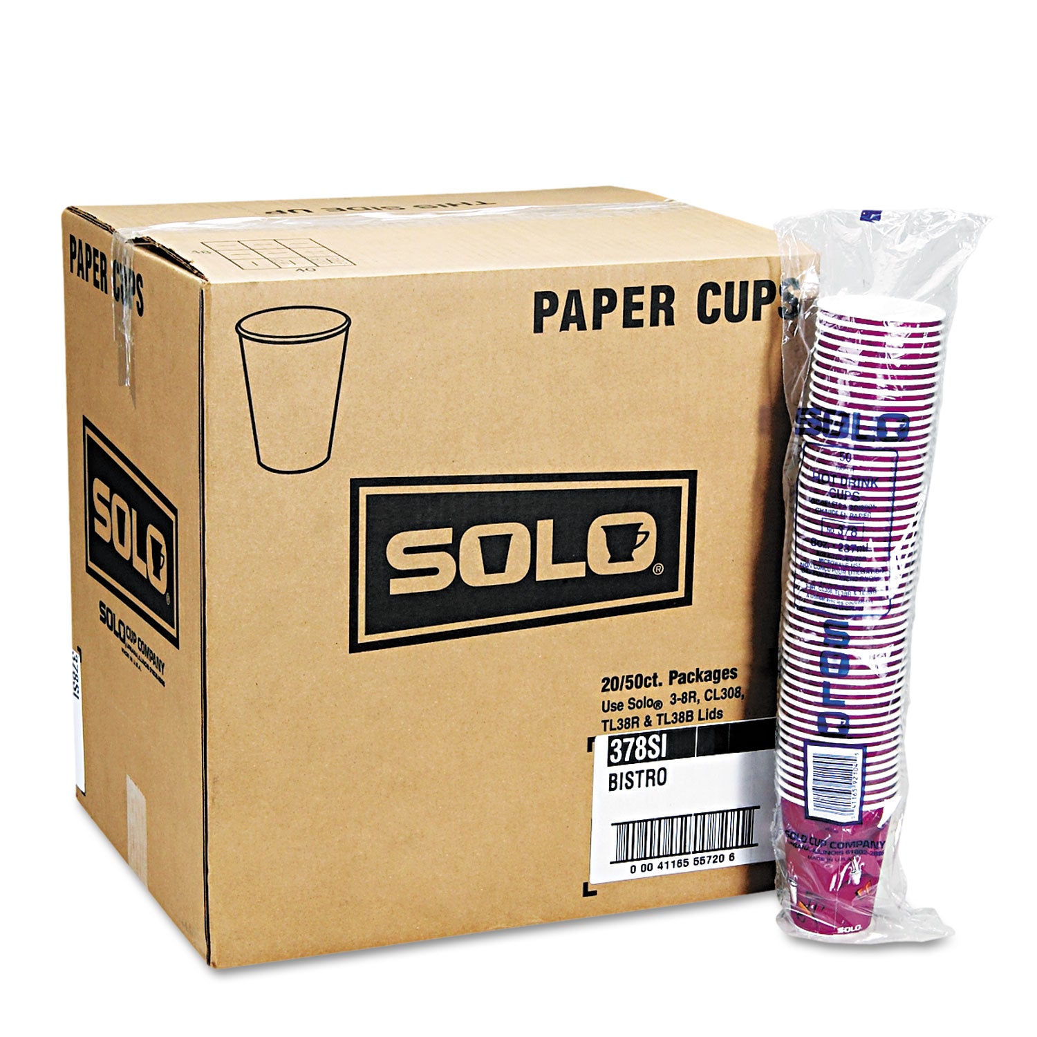 Paper Hot Drink Cups in Bistro Design, 12 oz, Maroon, 50/Bag, 20 Bags/Carton -