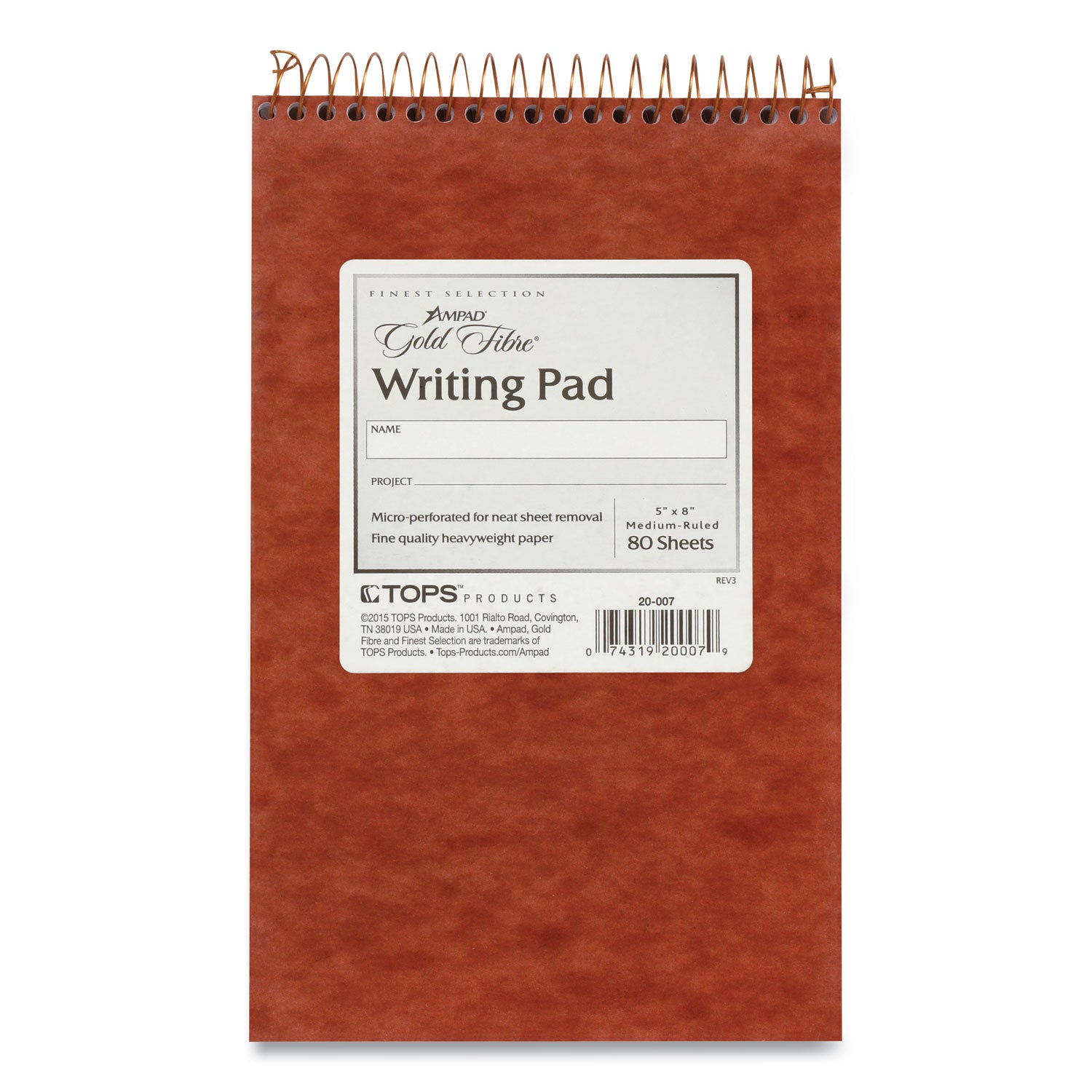 Gold Fibre Retro Wirebound Writing Pads, Medium/College Rule, Red Cover, 80 White 5 x 8 Sheets -