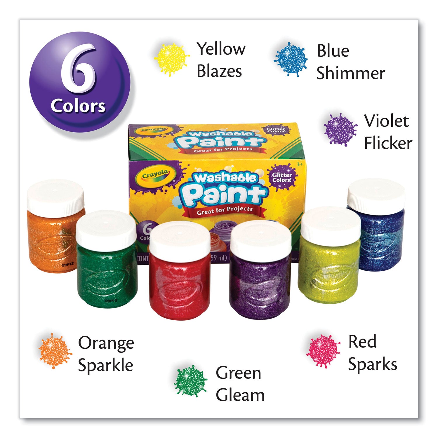 Washable Paint, 6 Assorted Classic Colors, 2 oz Bottle, 6/Pack -