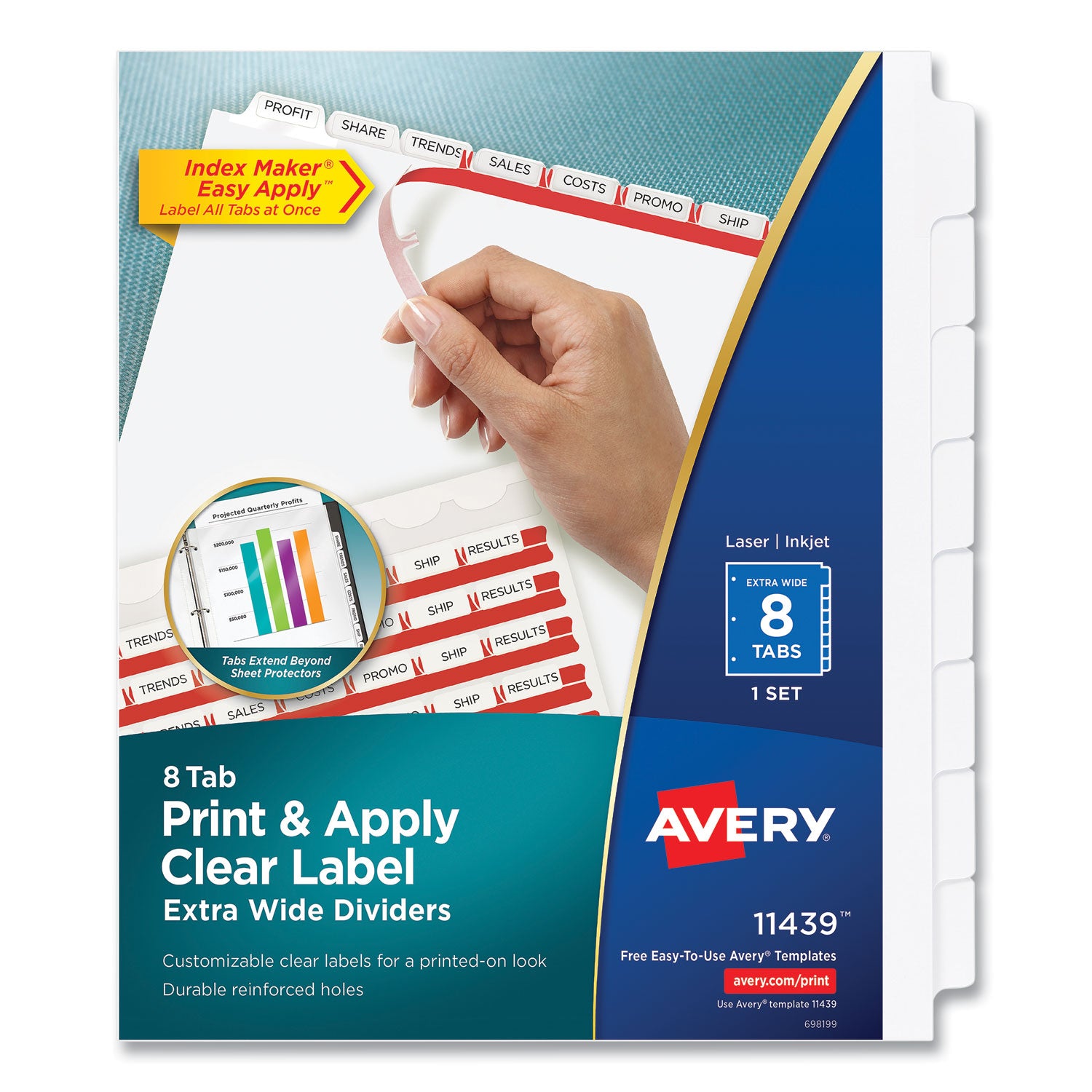 Print and Apply Index Maker Clear Label Dividers, Extra Wide Tab, 8-Tab, 11.25 x 9.25, White, 1 Set -