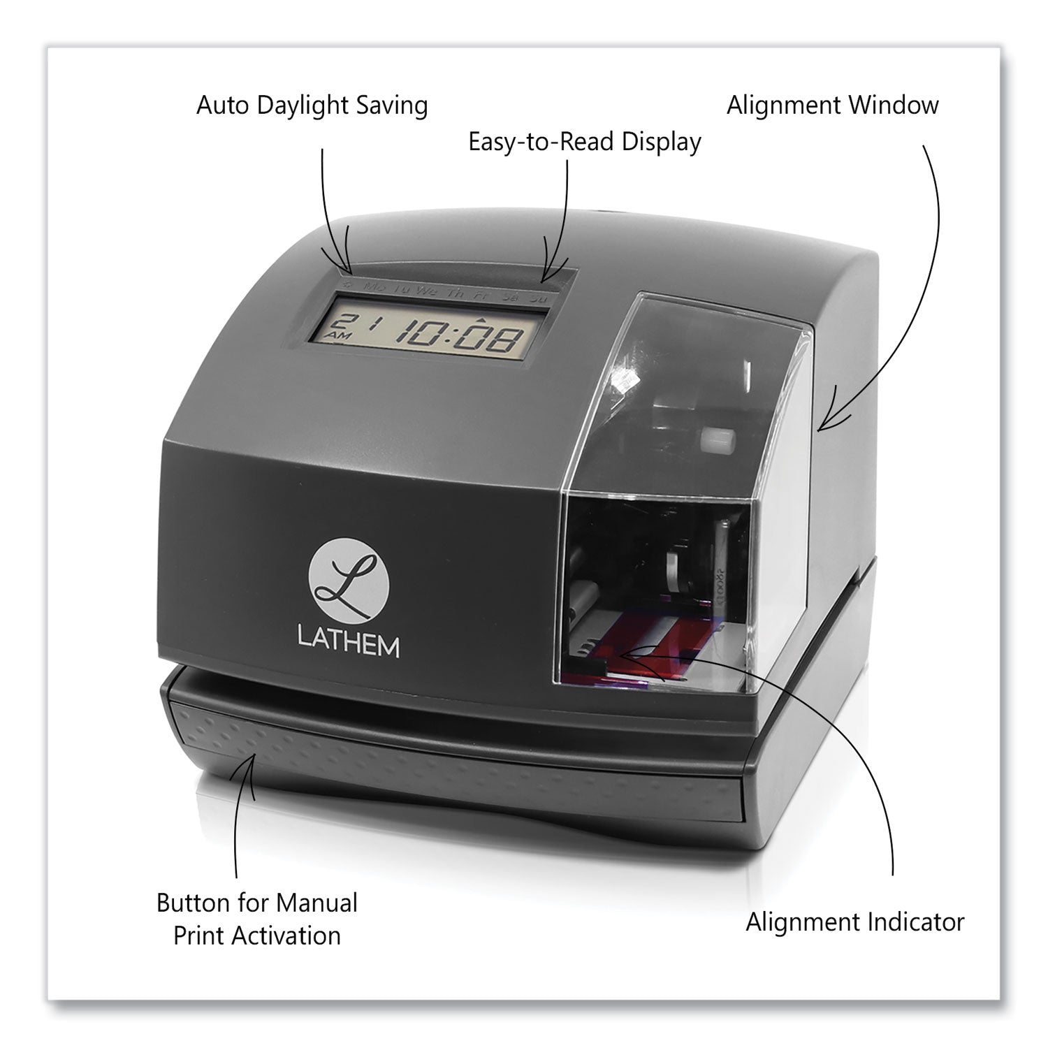 1600E Tru-Align Time Clock and Stamp, Digital Display, Dark Gray -