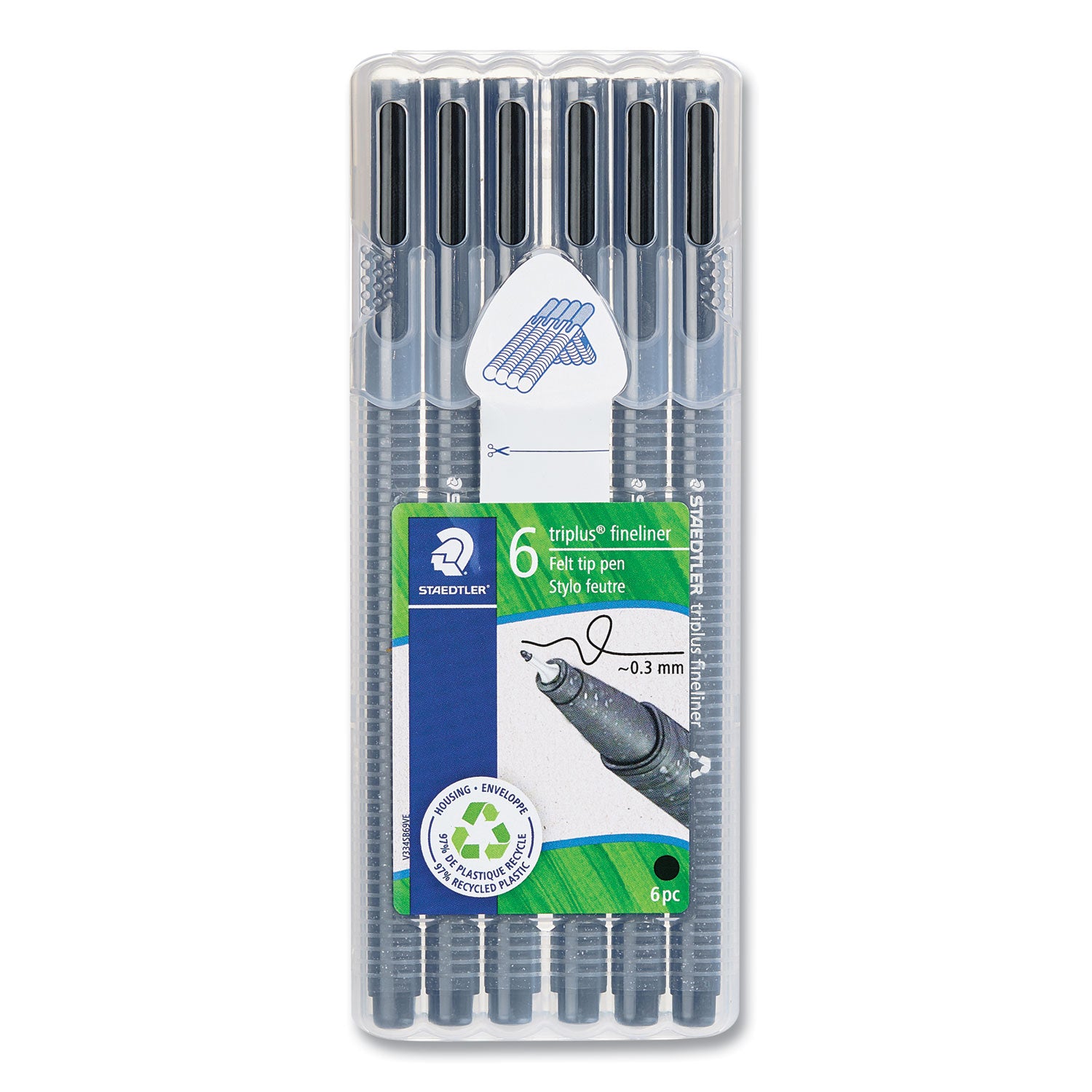 triplus-fineliner-marker-pen-stick-fine-03-mm-black-ink-clear-barrel-6-pack_std3349sb6ra610 - 1