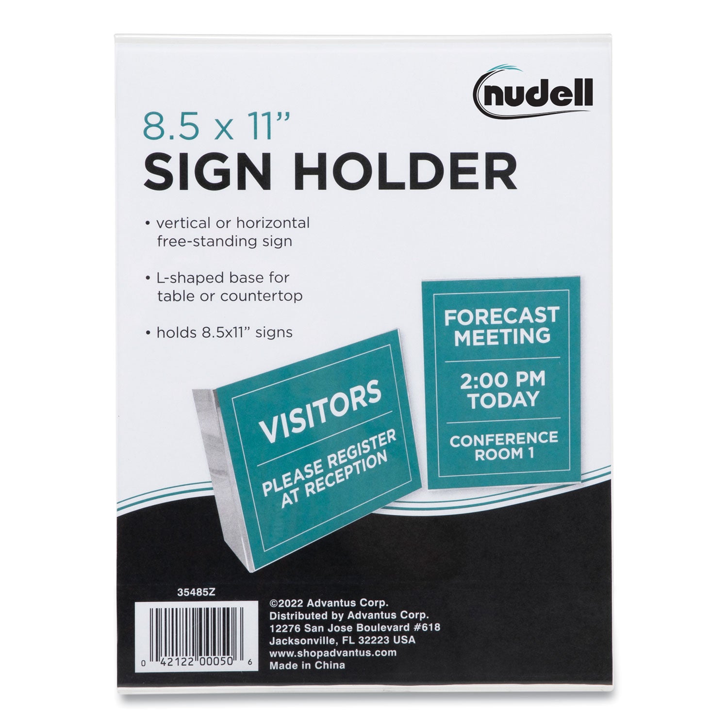 Clear Plastic Slanted L-Shaped Countertop Sign Holder, Side-Load, Horizontal/Vertical Orientation, 8.5 x 11 Insert -
