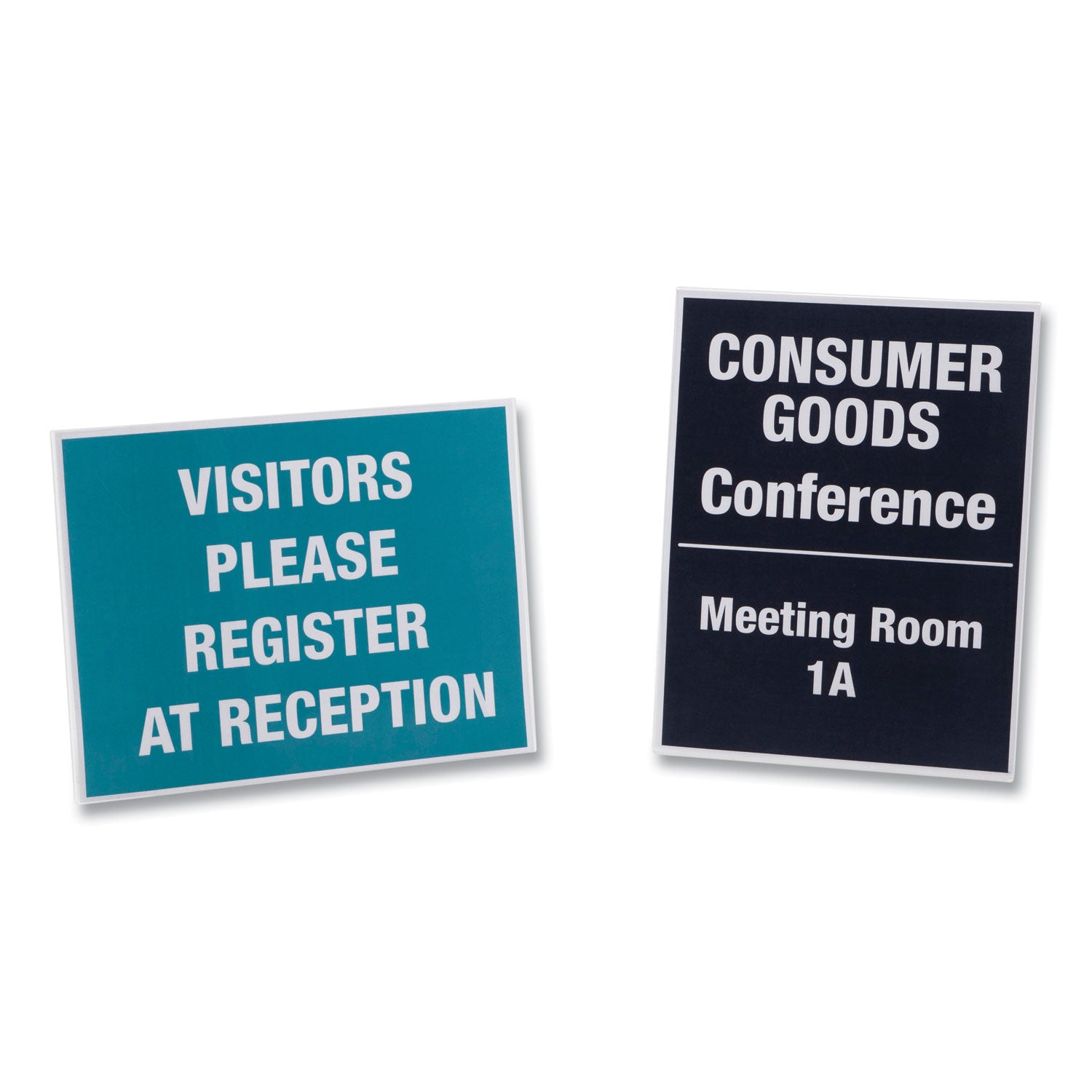 Clear Plastic Slanted L-Shaped Countertop Sign Holder, Side-Load, Horizontal/Vertical Orientation, 8.5 x 11 Insert -