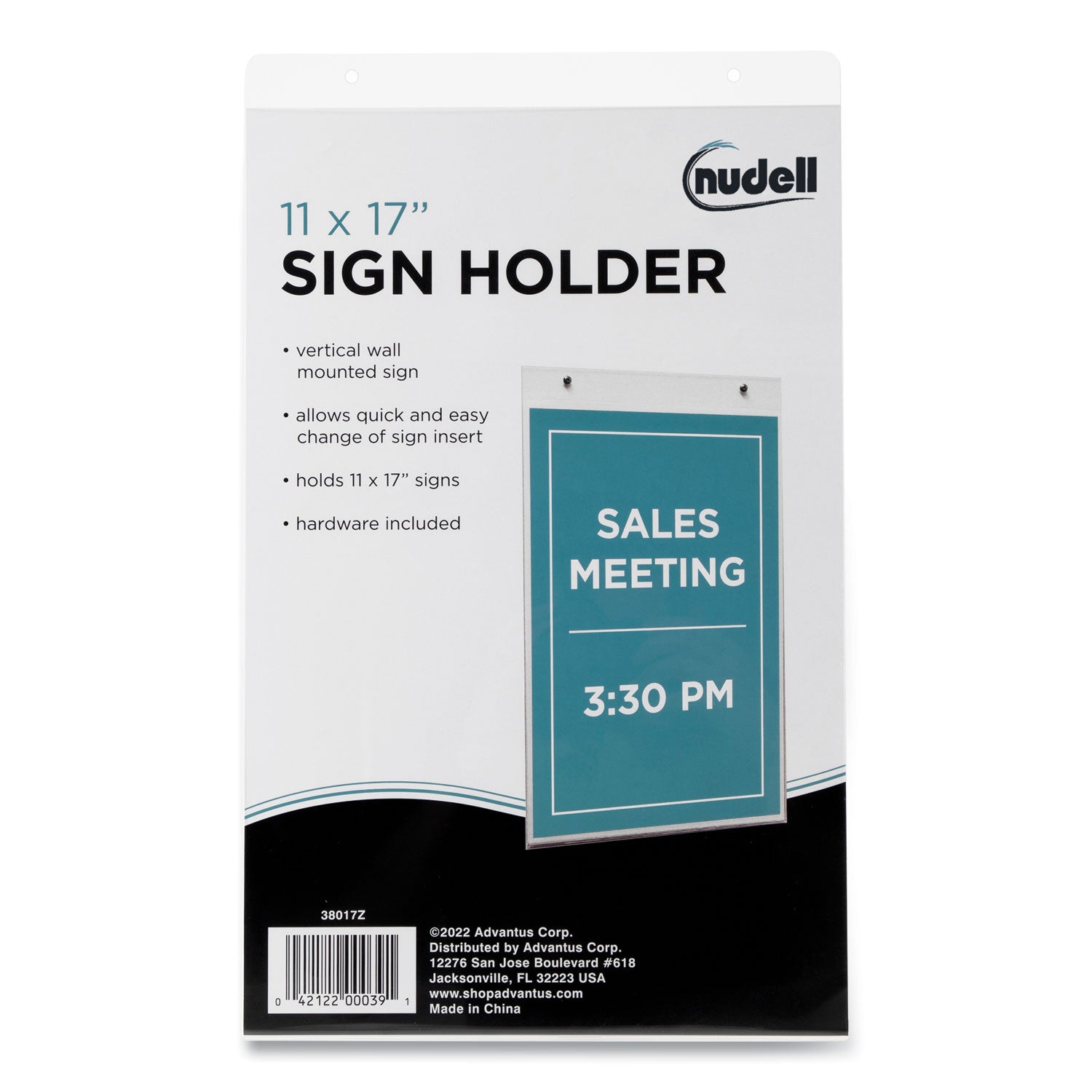 Clear Plastic Vertical-Orientation Wall Sign Holder with Mounting Screws, Quick-Change Insert System, 11 x 17 Insert -