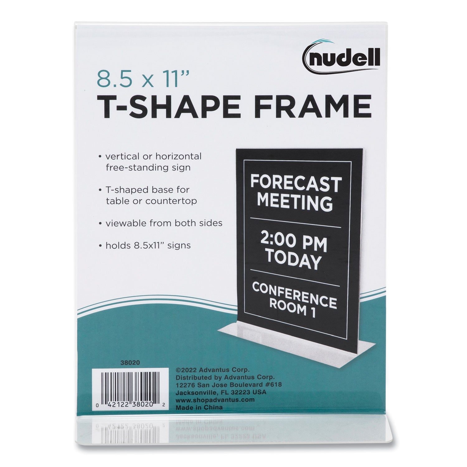 Clear Plastic T-Shaped Countertop Sign Holder, Two-Sided, Bottom-Load, Horizontal/Vertical Orientation, 8.5 x 11 Insert -