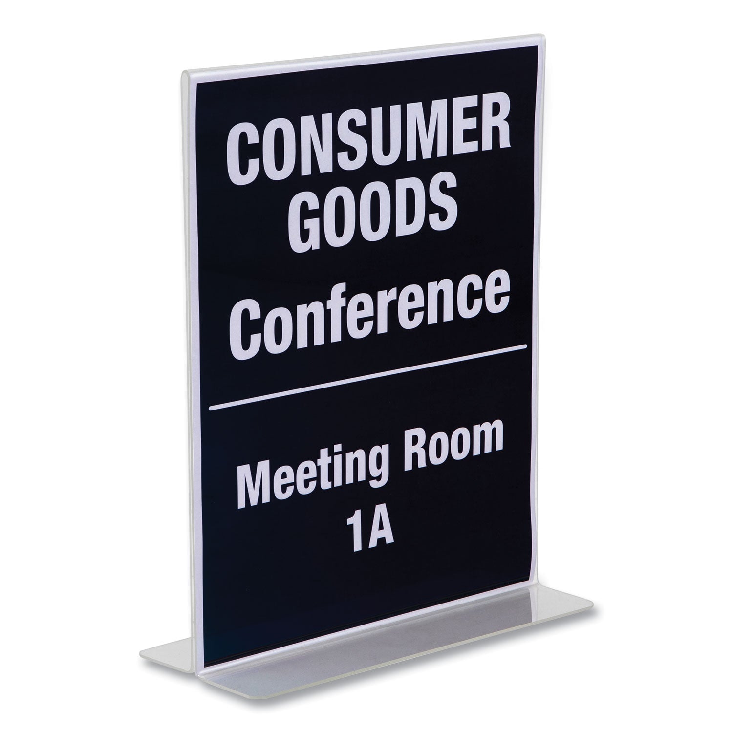 Clear Plastic T-Shaped Countertop Sign Holder, Two-Sided, Bottom-Load, Horizontal/Vertical Orientation, 8.5 x 11 Insert -