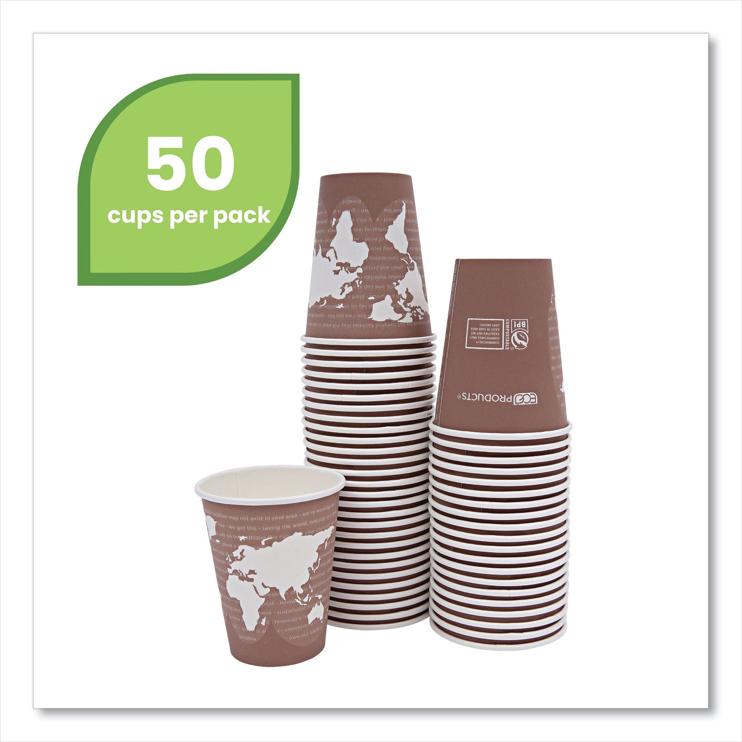 World Art Renewable and Compostable Hot Cups, 8 oz, Plum, 50/Pack -