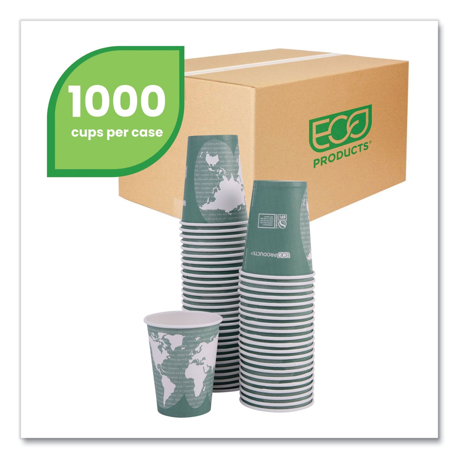 World Art Renewable and Compostable Hot Cups, 12 oz, Gray, 50/Pack -