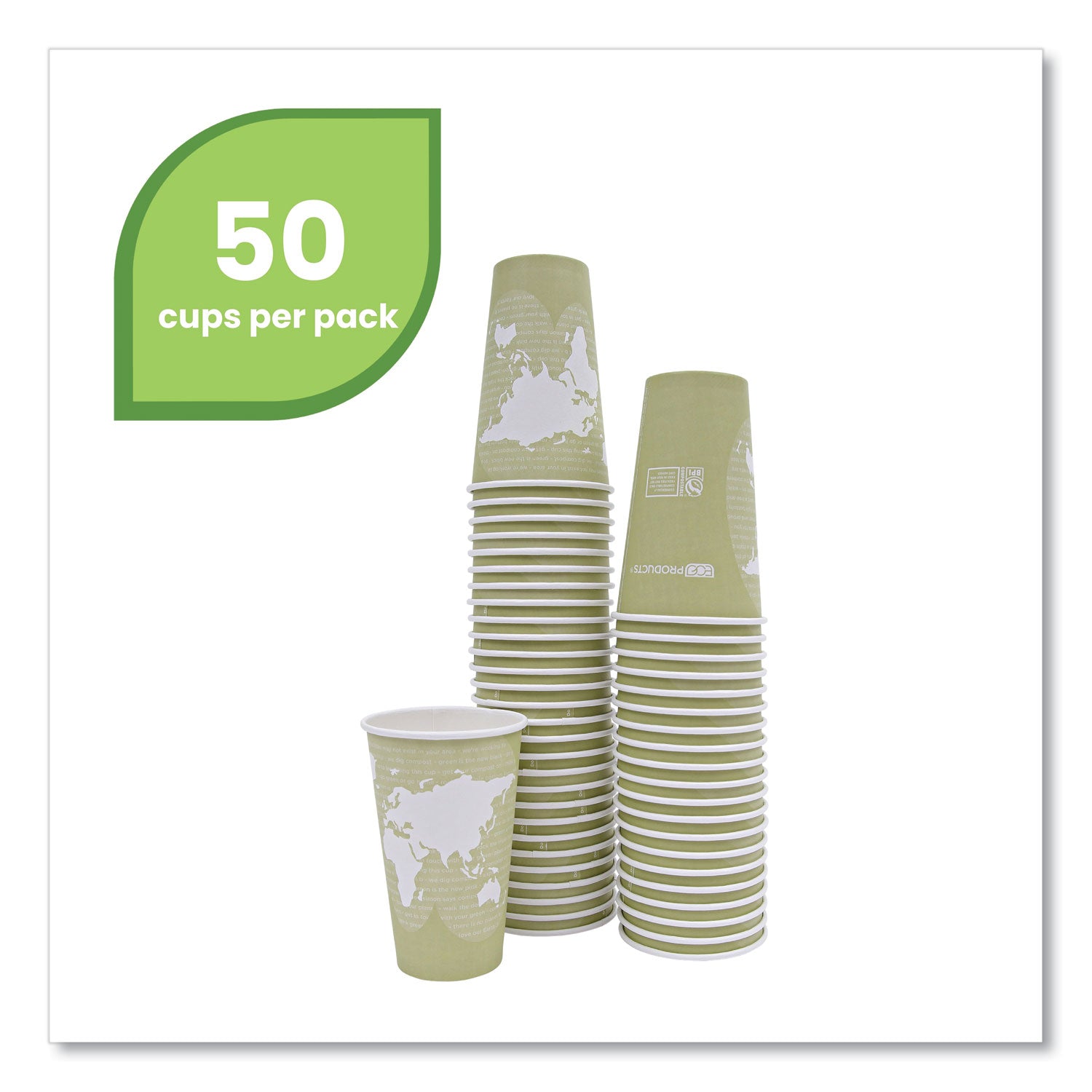 World Art Renewable and Compostable Hot Cups, 16 oz, Moss, 50/Pack -