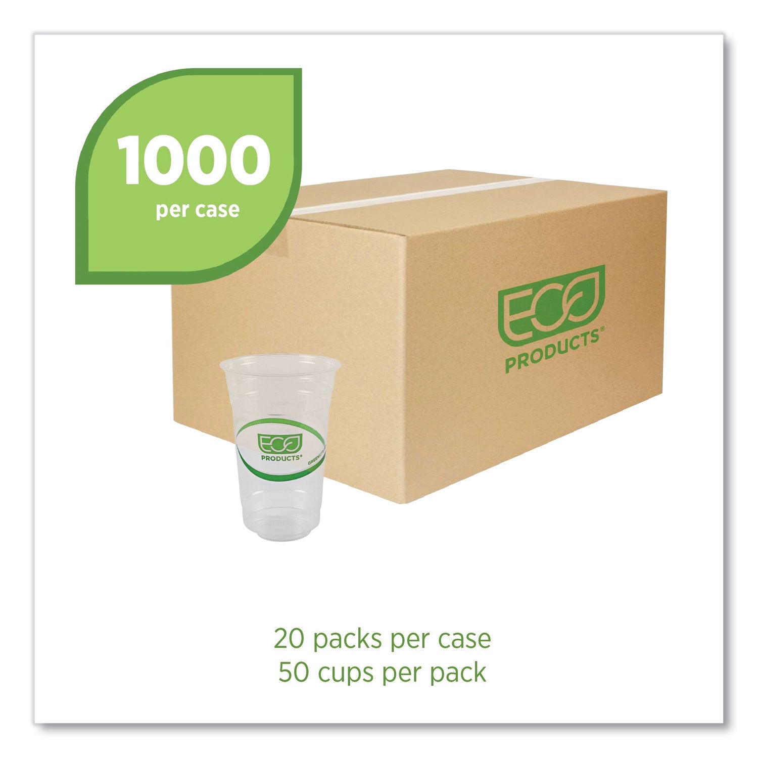 GreenStripe Renewable and Compostable Cold Cups, 20 oz, Clear, 50/Pack, 20 Packs/Carton -