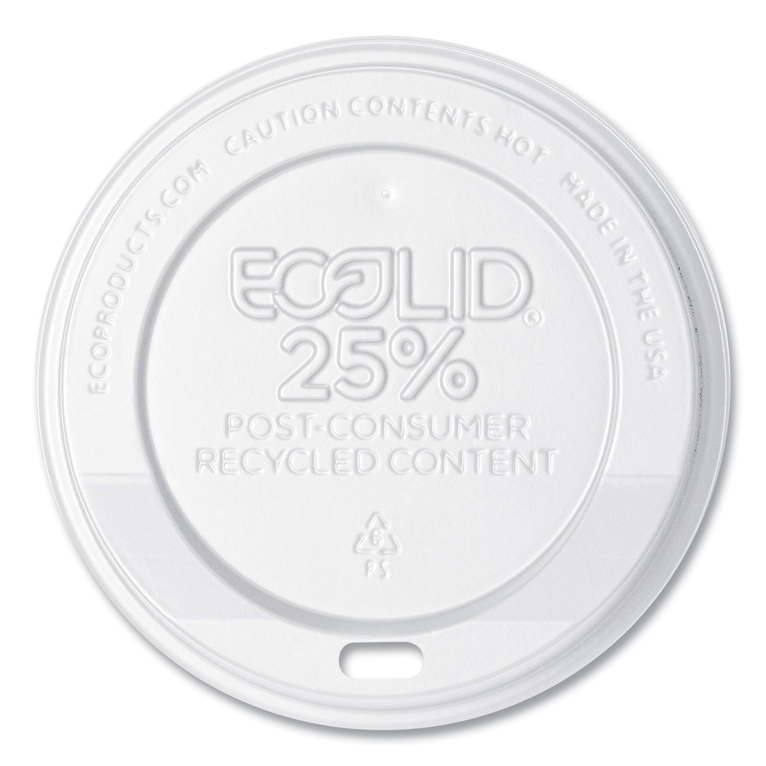 EcoLid 25% Recycled Content Hot Cup Lid, White, Fits 10 oz to 20 oz Cups, 100/Pack, 10 Packs/Carton -