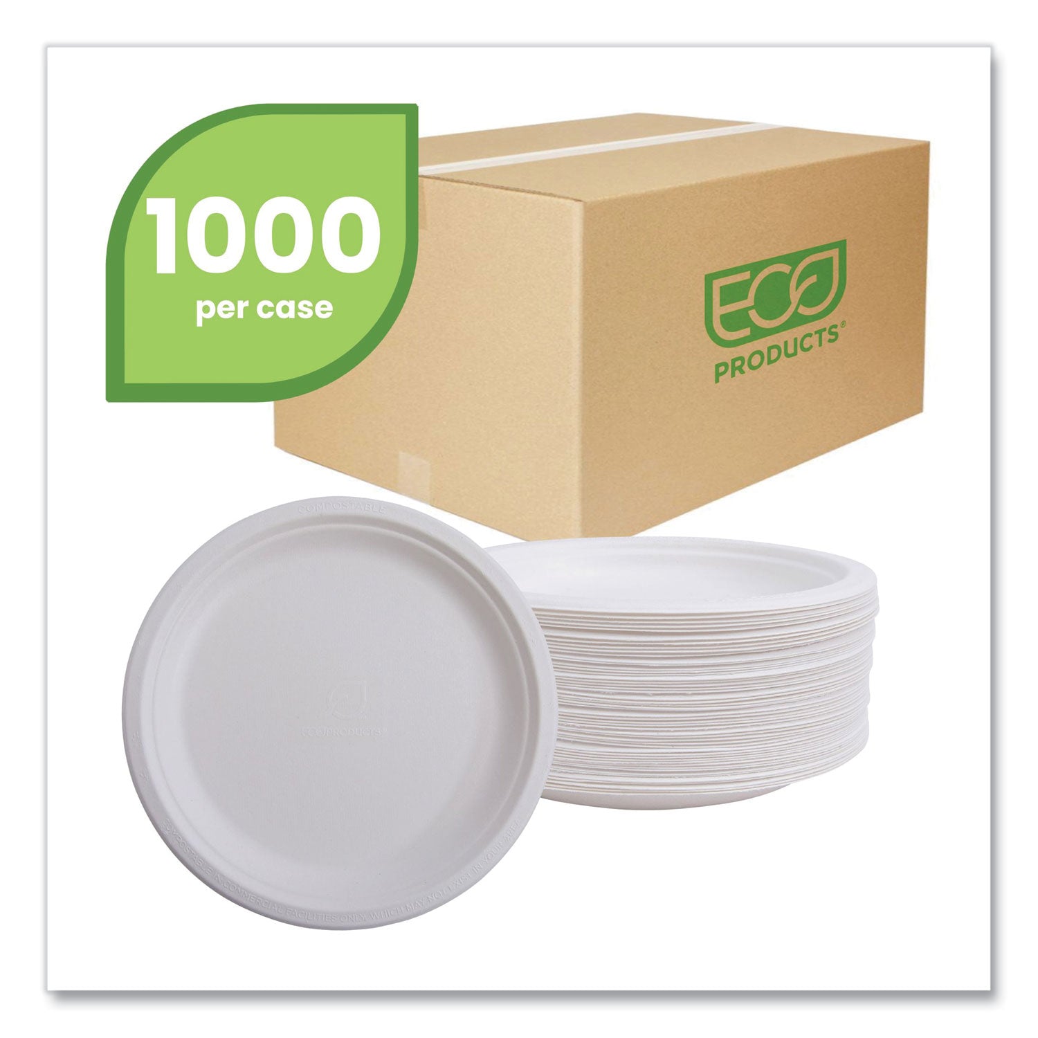 Renewable Sugarcane Plates, 6" dia, Natural White, 1,000/Carton -