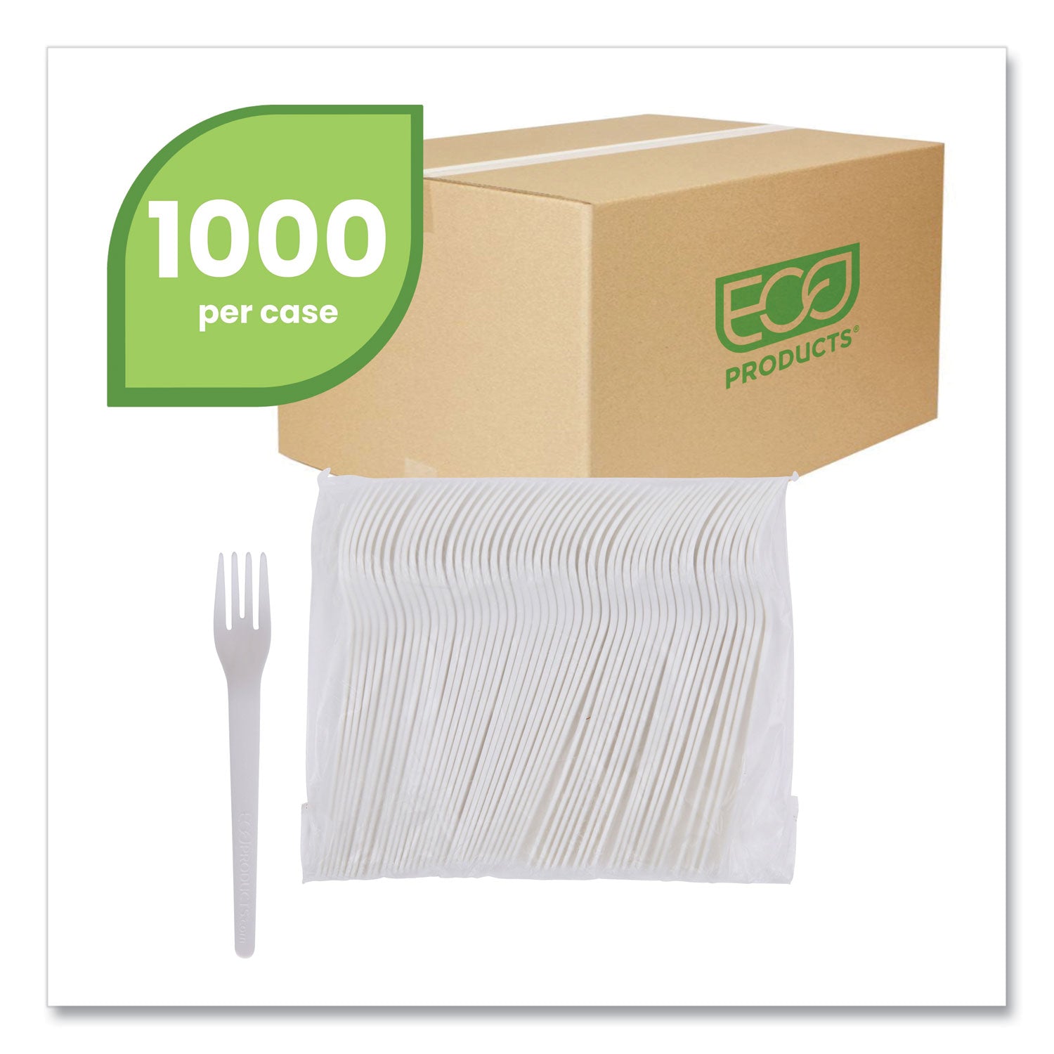 Plantware Compostable Cutlery, Fork, 6", Pearl White, 50/Pack, 20 Pack/Carton -