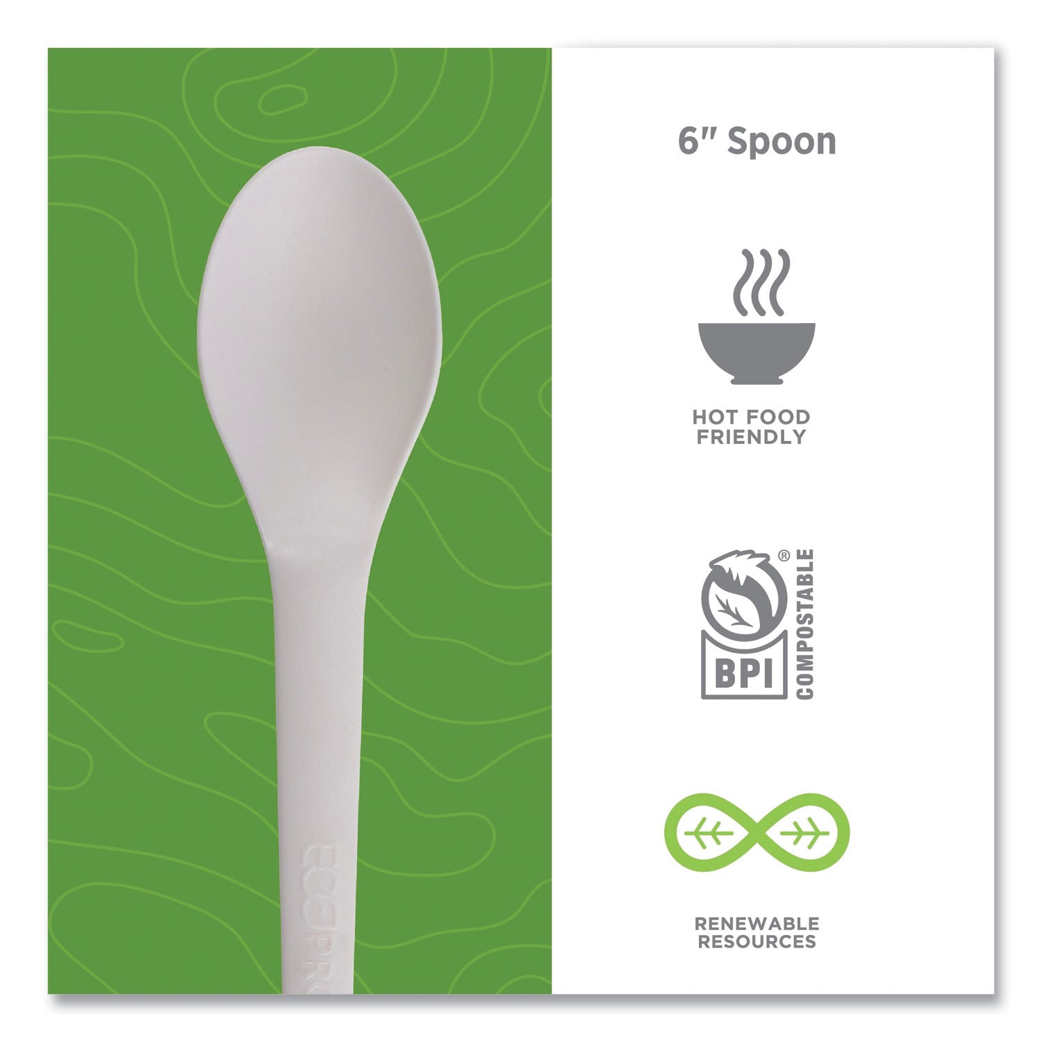 Plantware Compostable Cutlery, Spoon, 6", Pearl White, 50/Pack, 20 Pack/Carton -