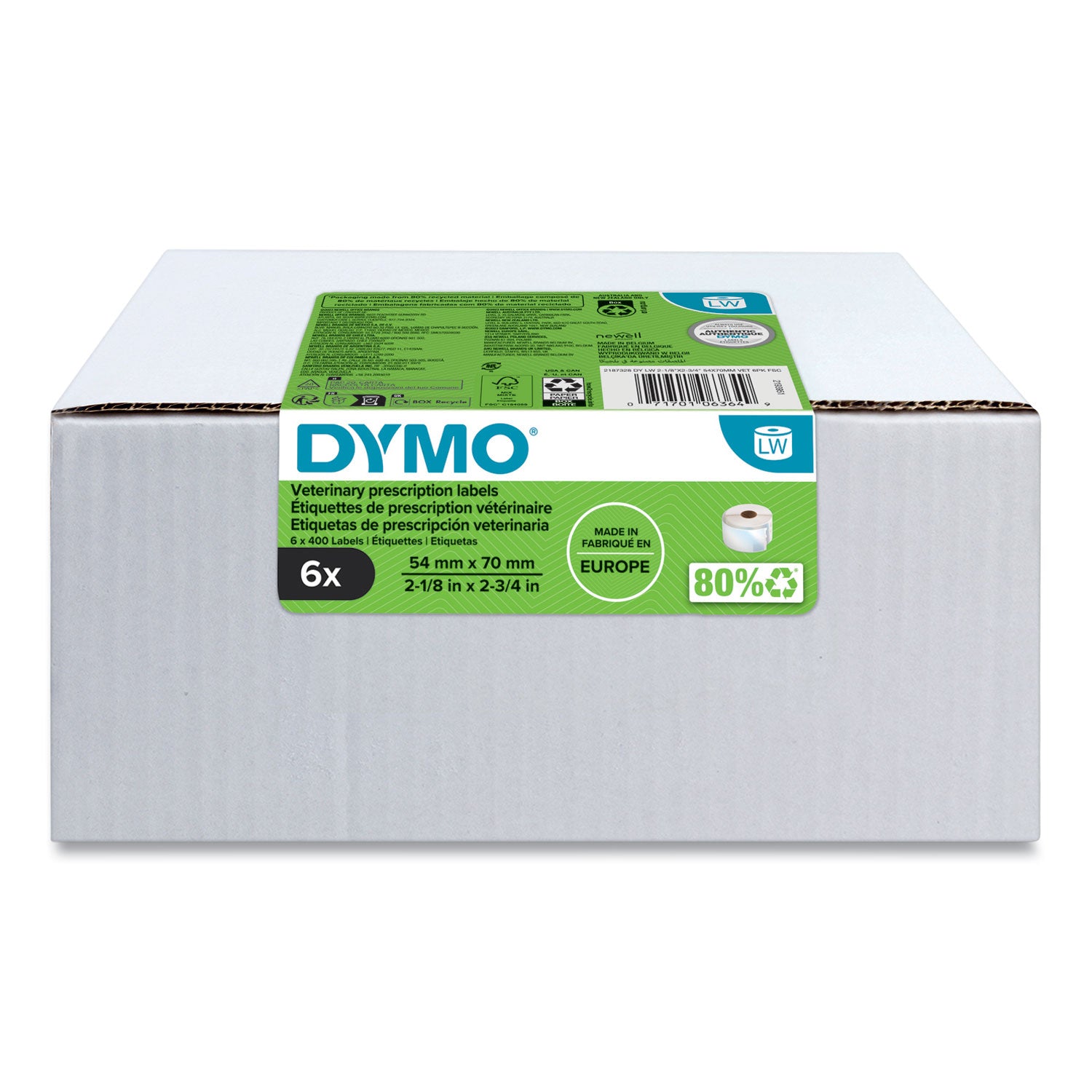 Veterinary Prescription Labels for LabelWriter Label Printers, 2.75 x 2.12, Black/White, 400 Labels/Roll, 6 Rolls/Pack - 1
