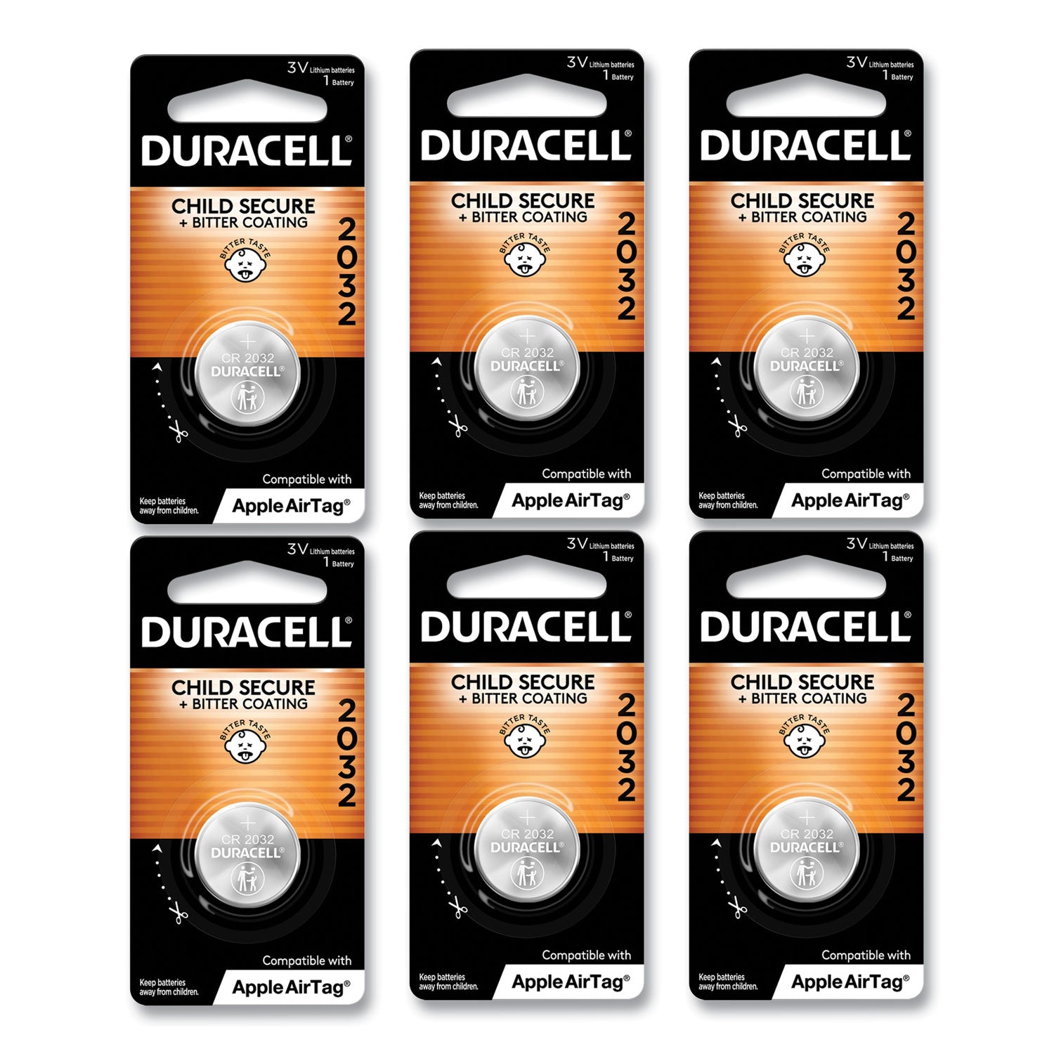 Lithium Coin Batteries With Bitterant, 2032, 6/Box -