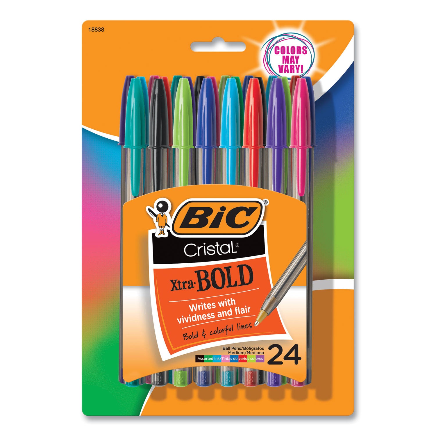 cristal-xtra-bold-ballpoint-pen-stick-bold-16-mm-randomly-assorted-ink-and-barrel-colors-24-pack_bicmsbapp241ast - 1