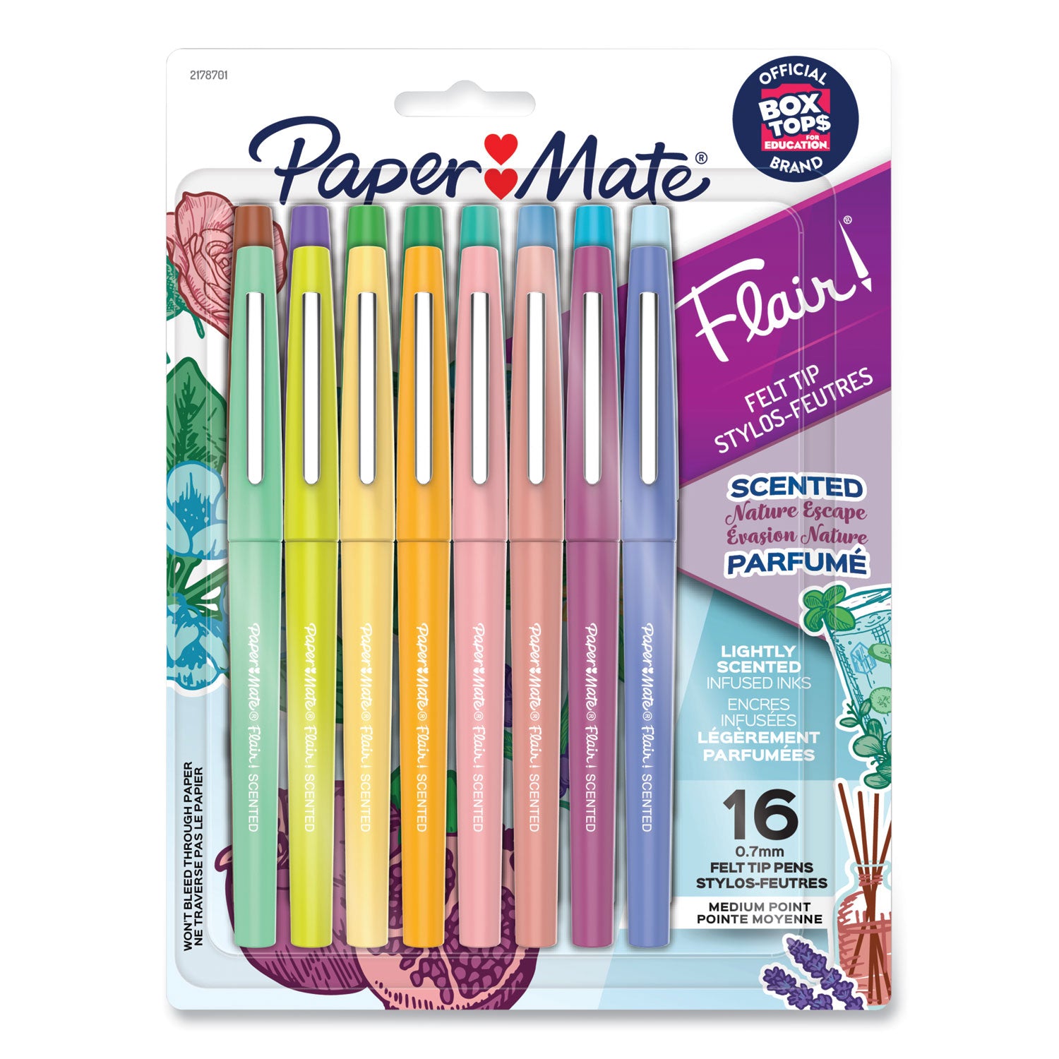 flair-scented-felt-tip-porous-point-pen-nature-escape-scents-medium-07-mm-assorted-ink-and-barrel-colors-16-pack_pap2178701 - 1