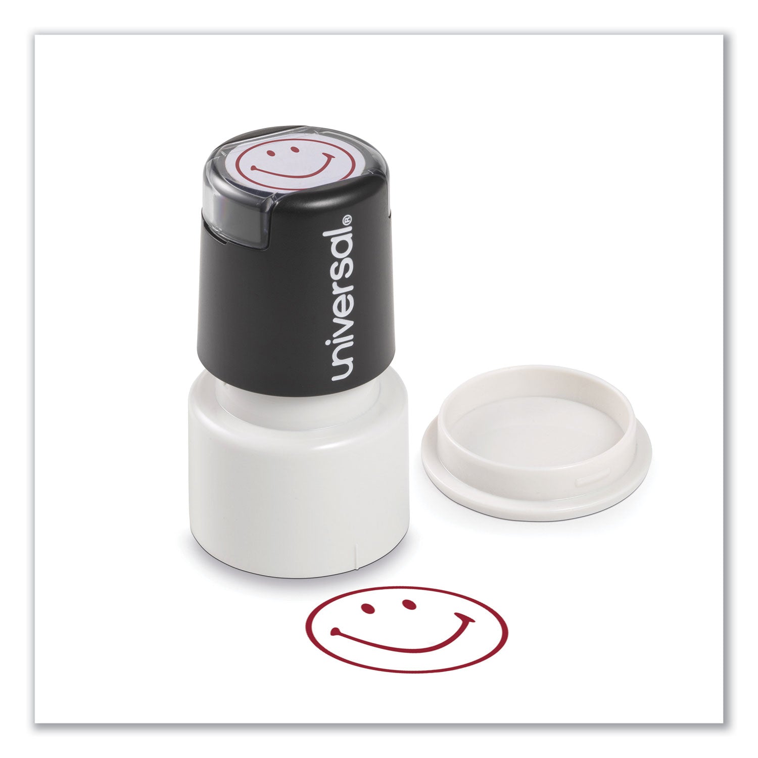Round Message Stamp, SMILEY FACE, Pre-Inked/Re-Inkable, Red -