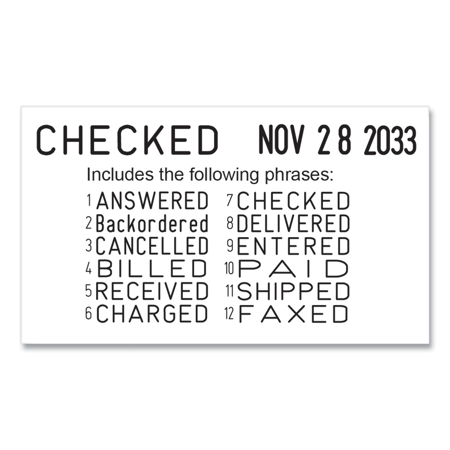 Printy Economy 12-Message Date Stamp, Self-Inking, 2" x 0.38", Black -