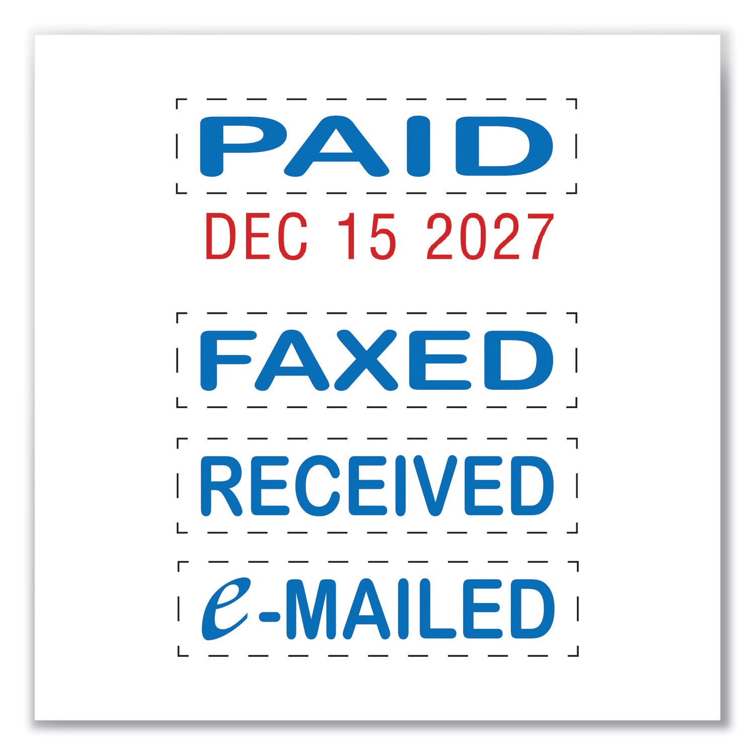 Printy Economy Micro 5-in-1 Date Stamp with Text Plates, Self-Inking, 1" x 0.75", Blue/Red -