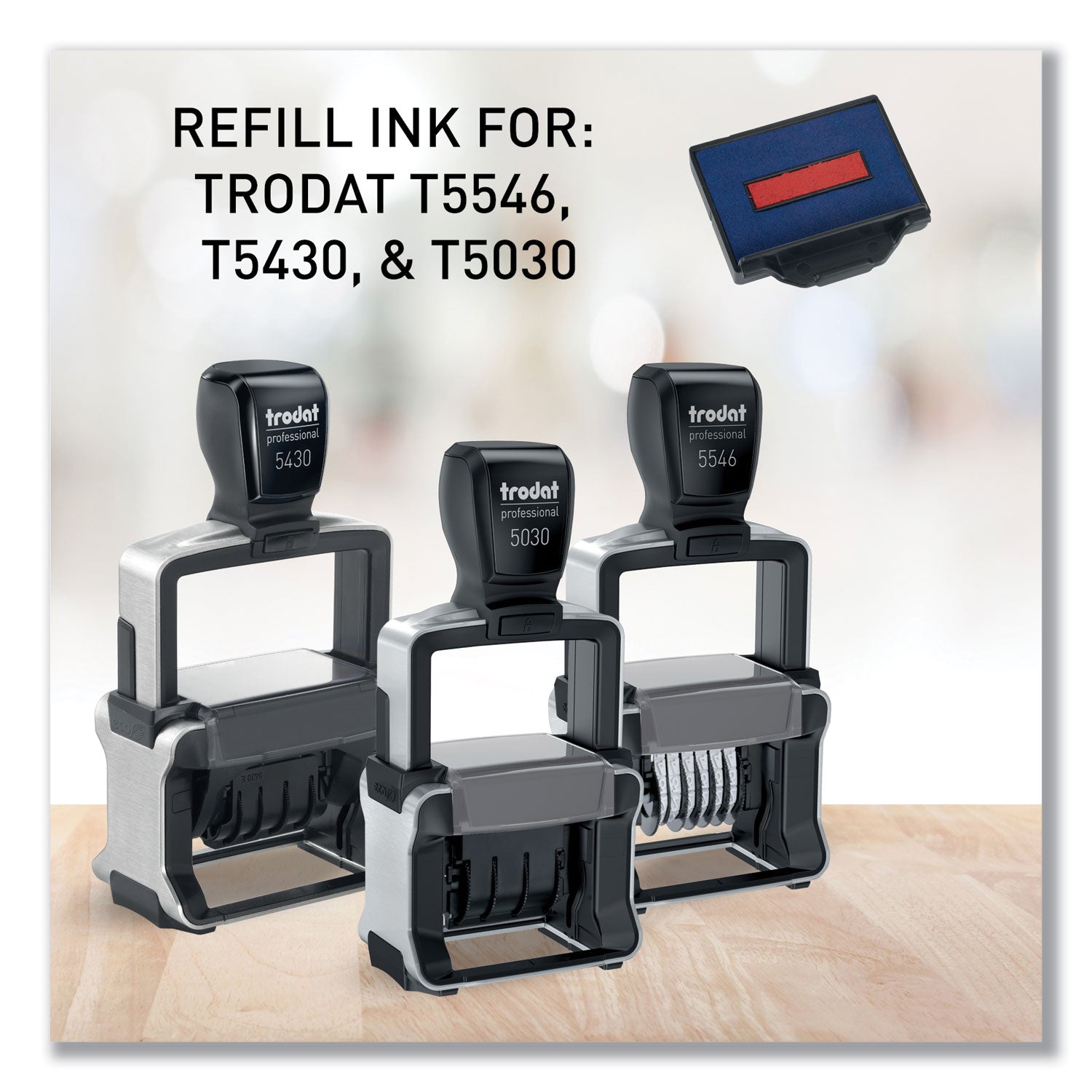 T5430 Professional Replacement Ink Pad for Trodat Custom Self-Inking Stamps, 1" x 1.63", Blue/Red -