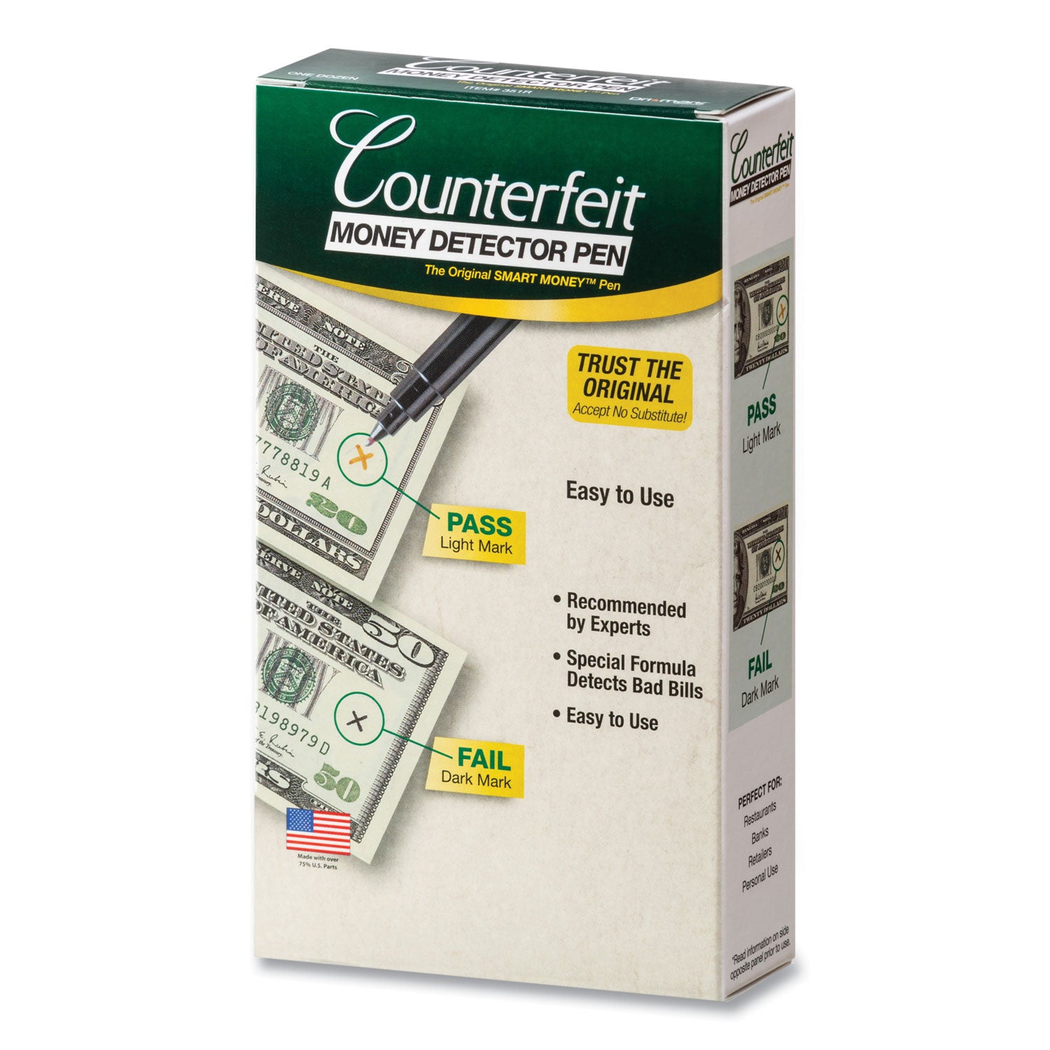 Smart Money Counterfeit Bill Detector Pen, U.S. Currency, 12/Pack -