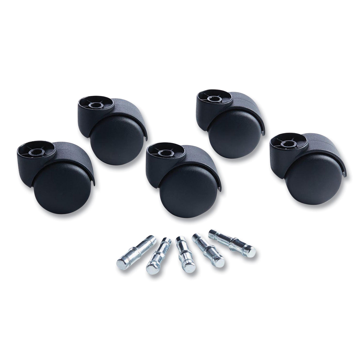 Deluxe Futura Casters, Flush Mount, Grip Ring Type B and Type K Stems, 2.19" Hard Nylon Wheel, Matte Black, 5/Set -