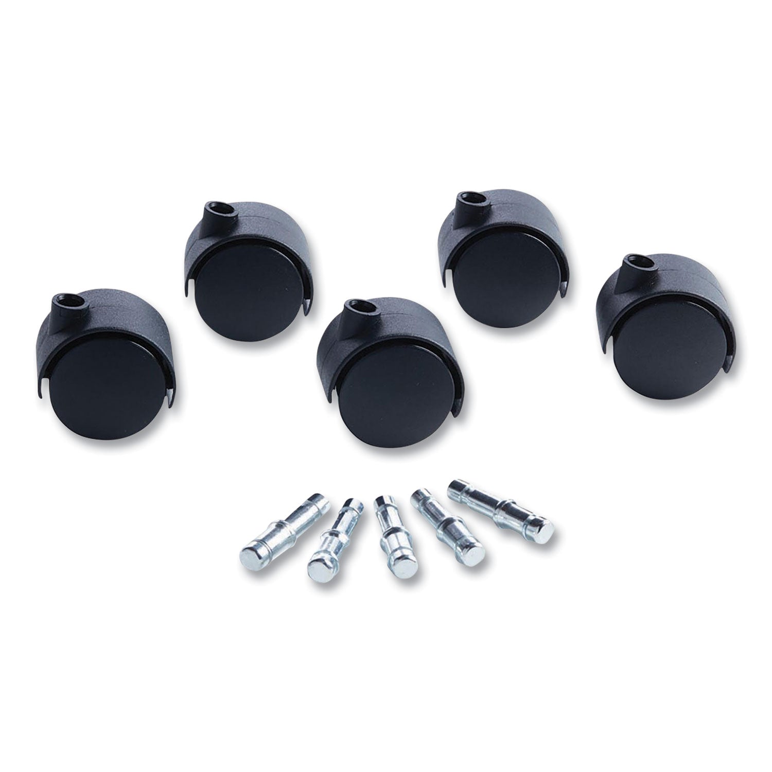 Deluxe Duet Casters, Grip Ring Type B and Type K Stems, 2" Hard Nylon Wheel, Matte Black, 5/Set -