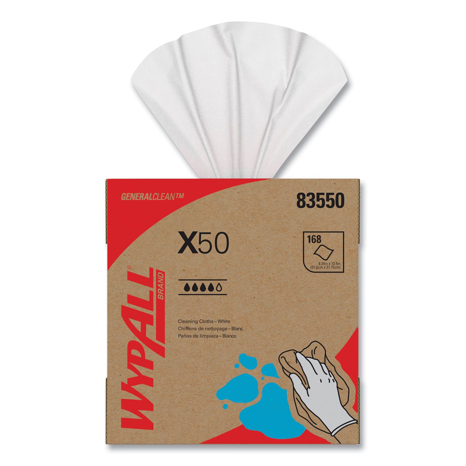 X50 Cloths, POP-UP Box, 12.5 x 9.1, White, 168/Box, 10 Boxes/Carton -