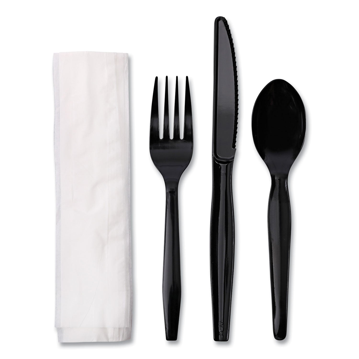 four-piece-cutlery-kit-fork-knife-napkin-teaspoon-black-250-carton_bwkfktnmwpsbla - 1