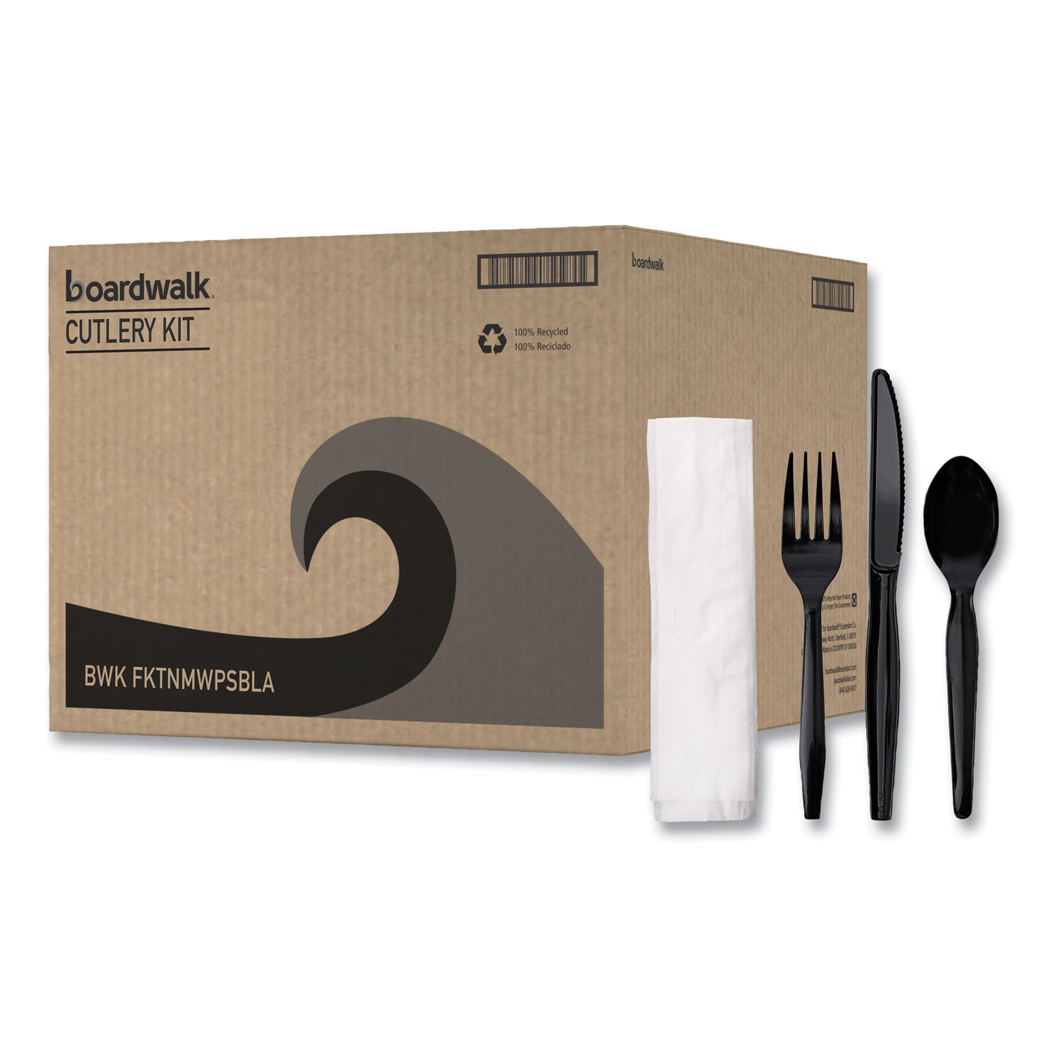four-piece-cutlery-kit-fork-knife-napkin-teaspoon-black-250-carton_bwkfktnmwpsbla - 2