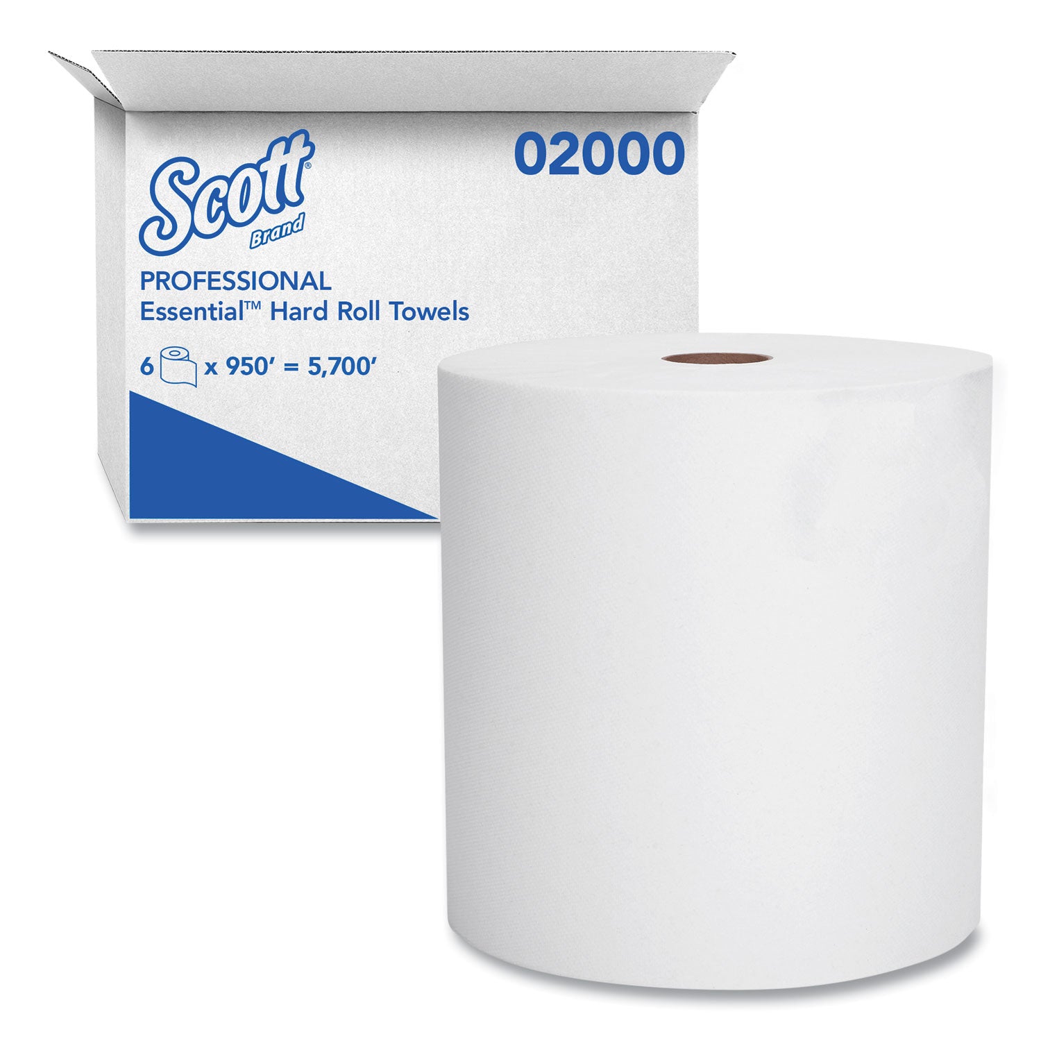 Essential High Capacity Hard Roll Towels for Business, Absorbency Pockets, 1-Ply, 8" x 950 ft, 1.75" Core, White, 6 Rolls/CT -