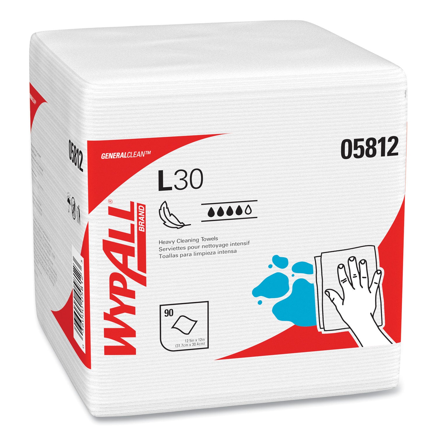 L30 Towels, Quarter Fold, 12.5 x 12, 90/Polypack, 12 Polypacks/Carton -