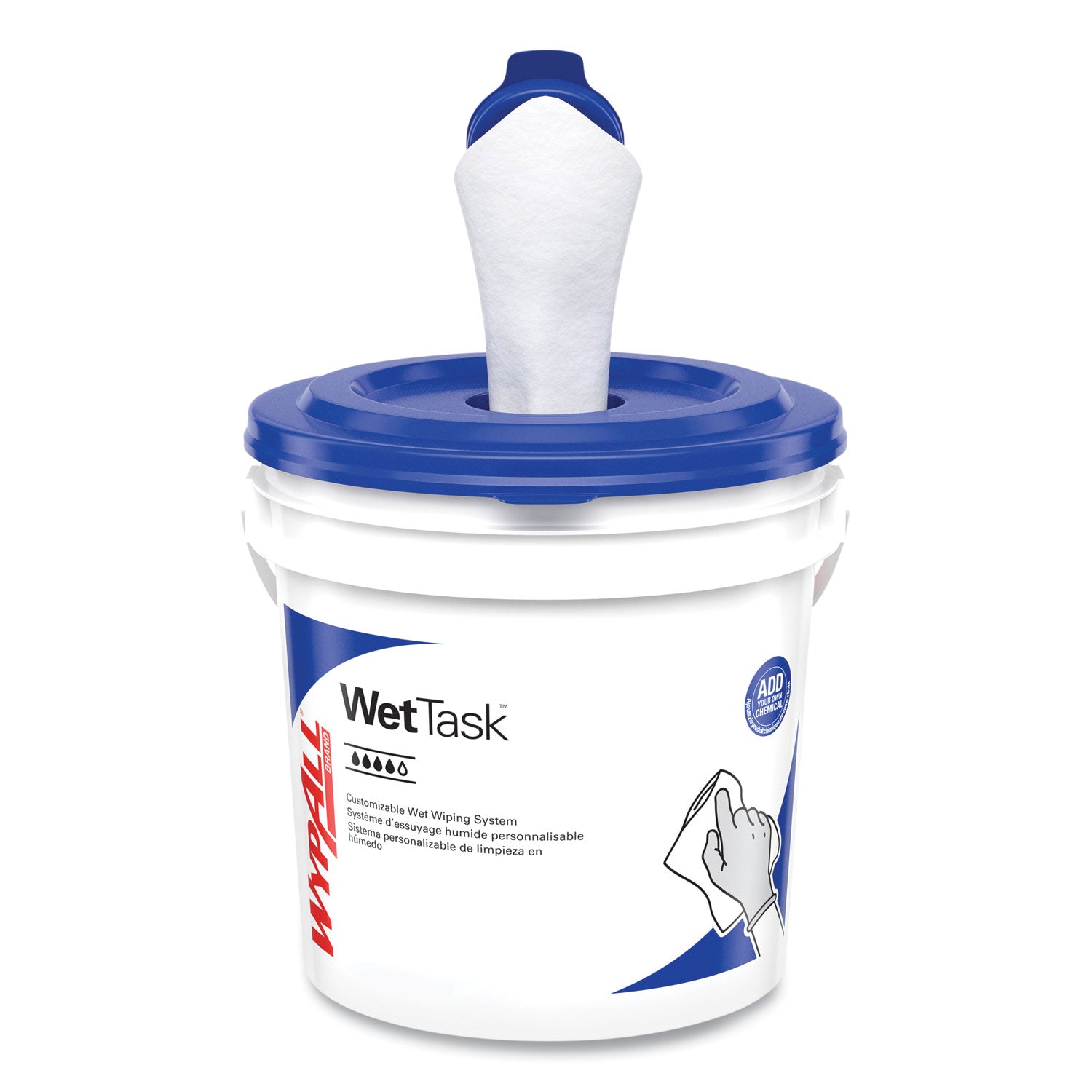Critical Clean Wipers for Bleach, Disinfectants, Sanitizers WetTask Customizable Wet Wiping System, w/Bucket,140/Roll, 6/CT -