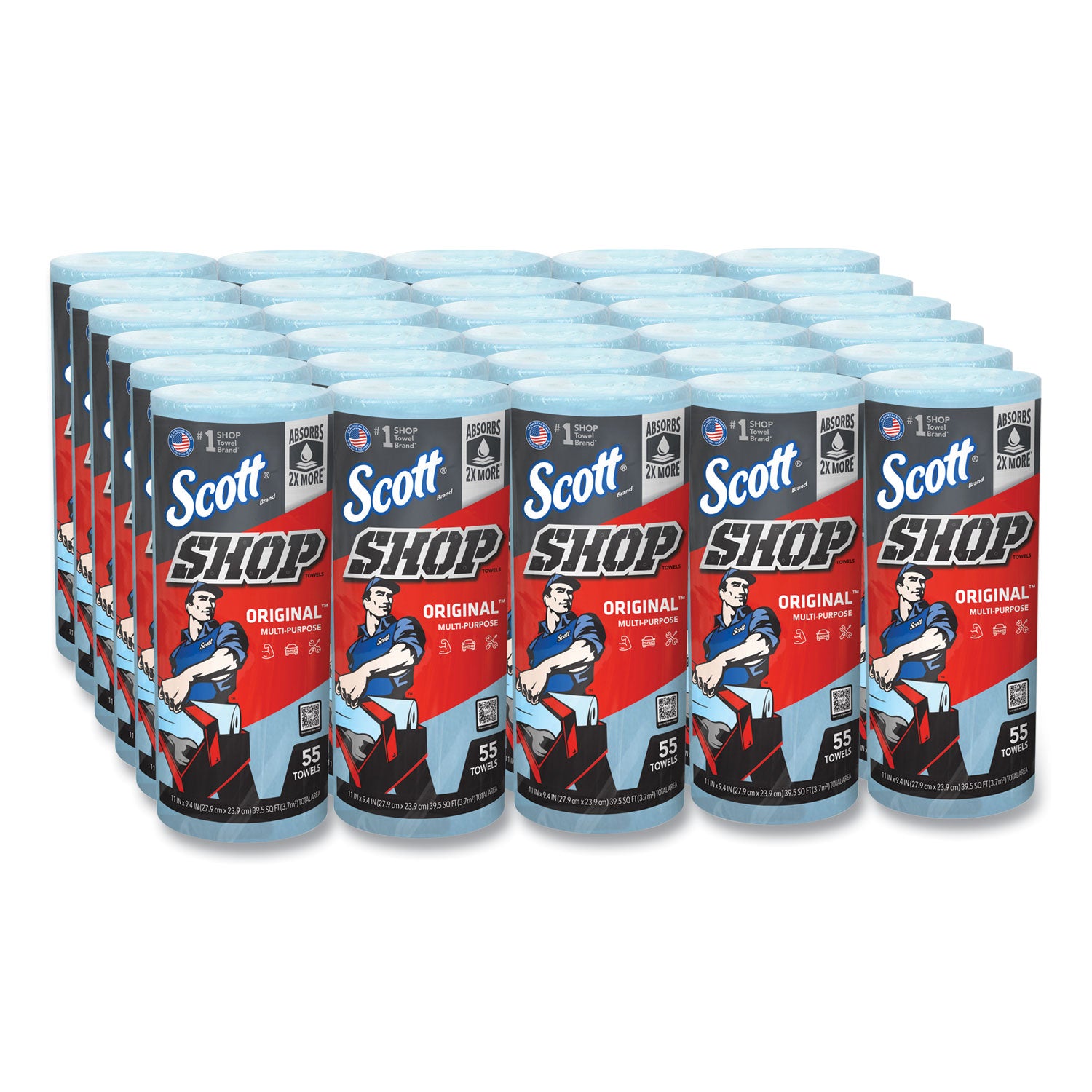 Shop Towels, Standard Roll, 1-Ply, 9.4 x 11, Blue, 55/Roll, 30 Rolls/Carton -