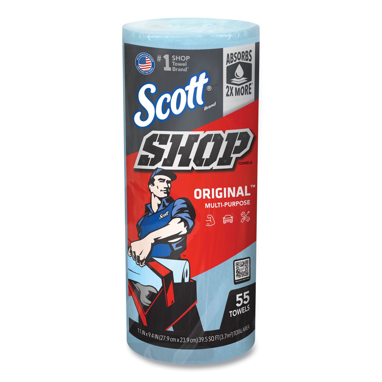 Shop Towels, Standard Roll, 1-Ply, 9.4 x 11, Blue, 55/Roll, 12 Rolls/Carton -