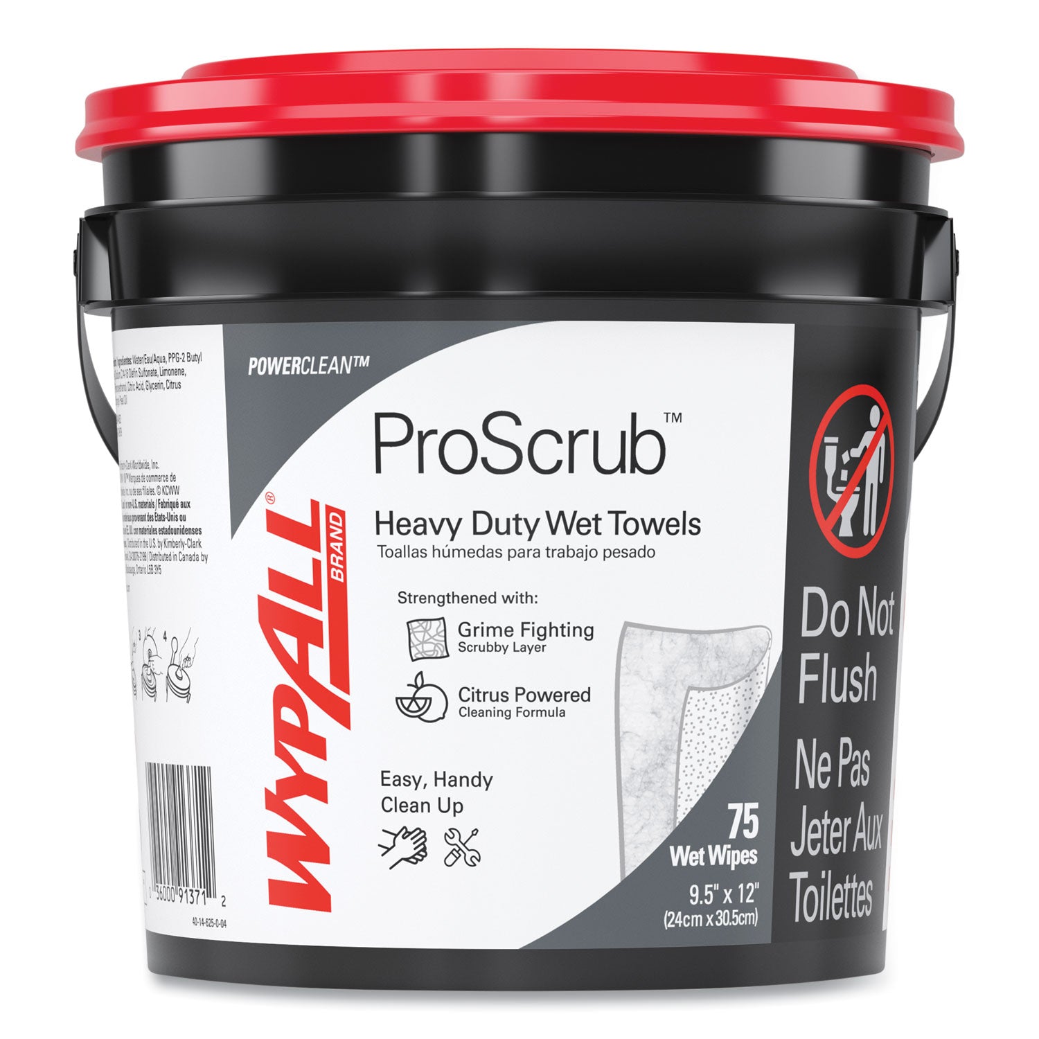 Power Clean ProScrub Pre-Saturated Wipes, 9.5 x 12, Citrus Scent, Green, 75/Bucket, 6 Buckets/Carton -