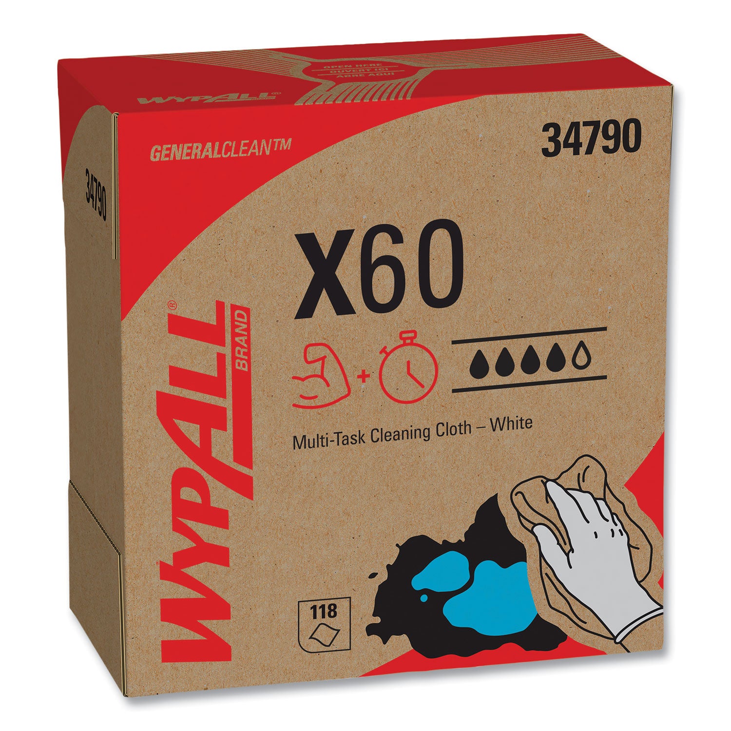 General Clean X60 Cloths, POP-UP Box, 8.34 x 16.8, White, 118/Box -