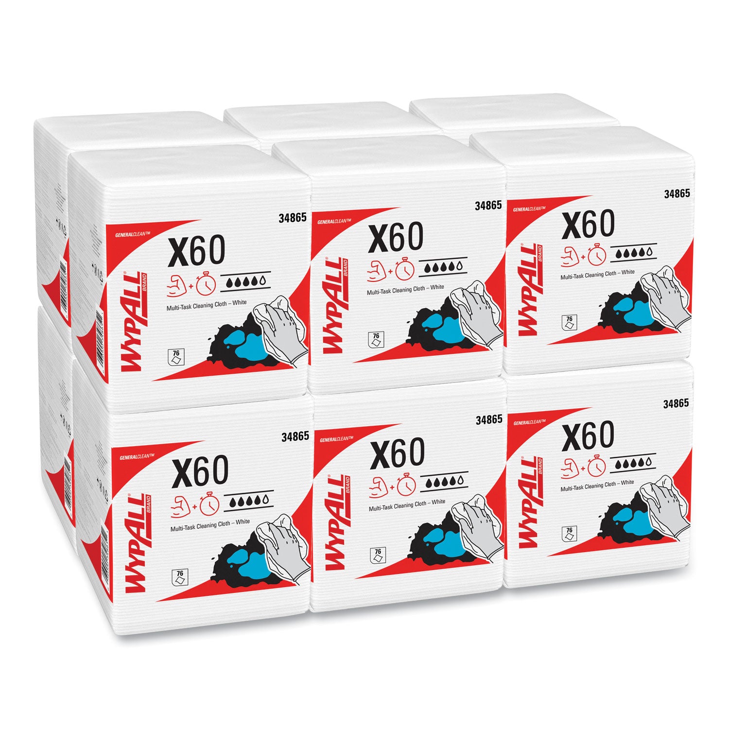 General Clean X60 Cloths, 1/4 Fold, 12.5 x 13, White, 76/Box, 12 Boxes/Carton -