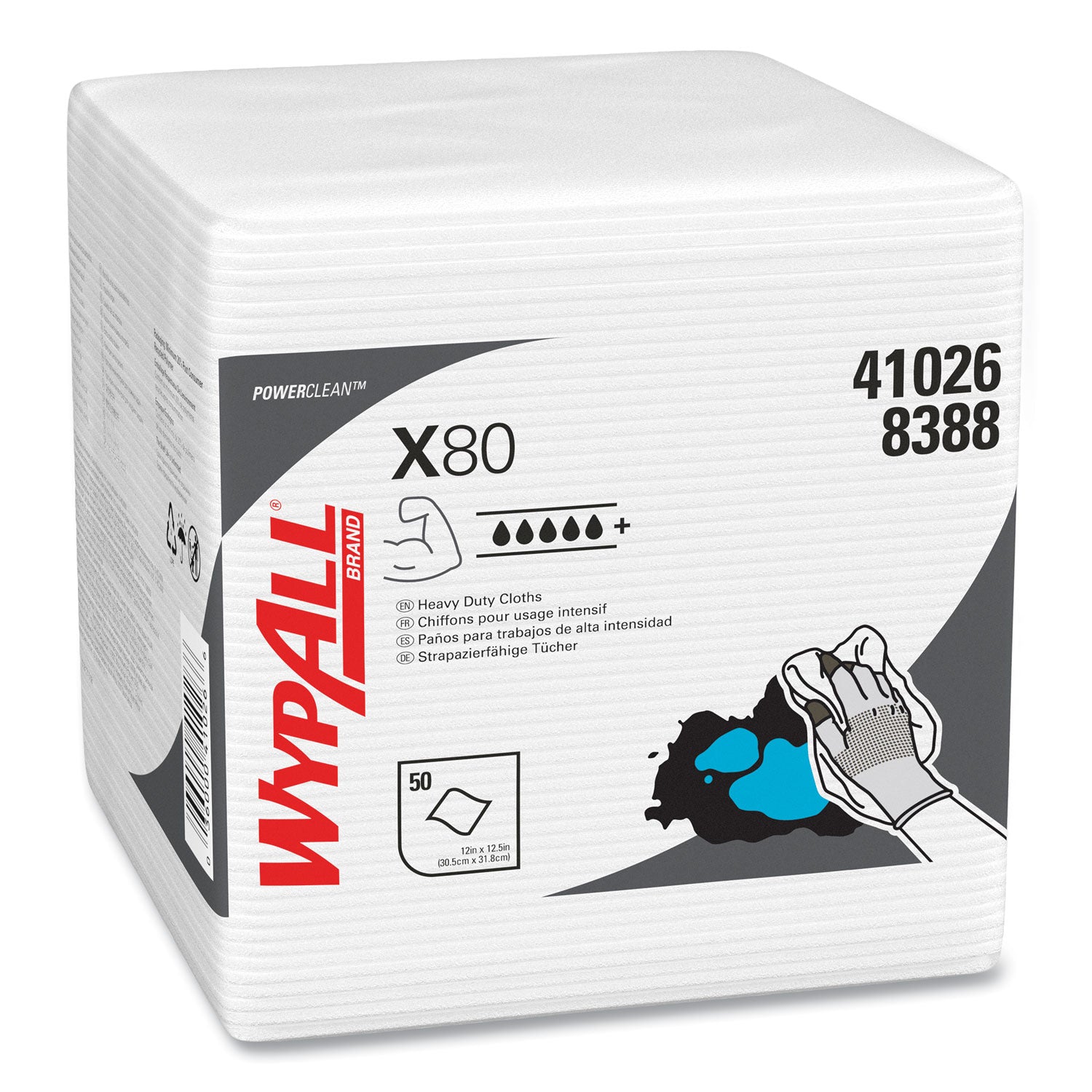 Power Clean X80 Heavy Duty Cloths, 1/4 Fold, 12.5 x 12, White, 50/Box, 4 Boxes/Carton -