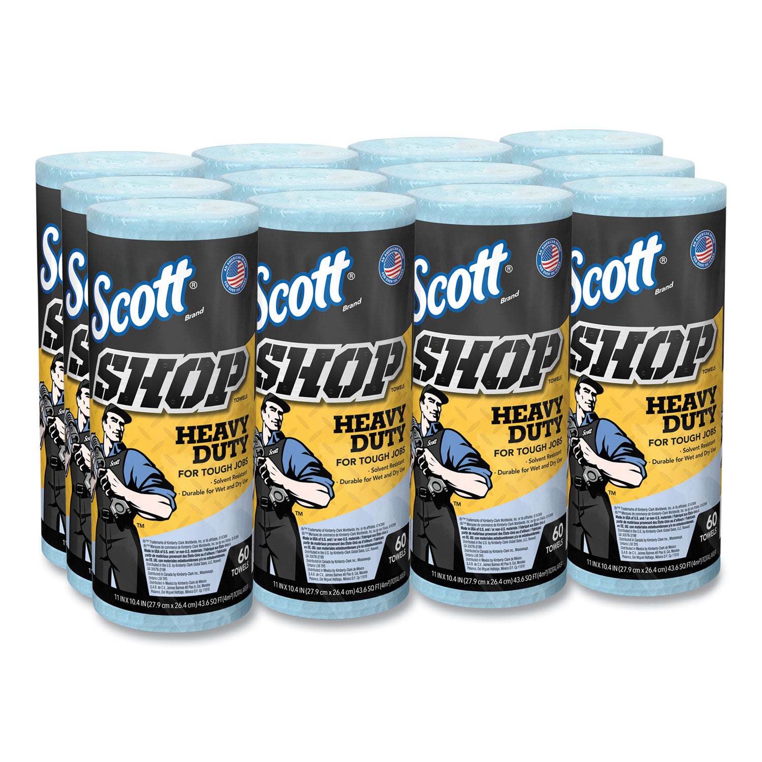 Pro Shop Towels, Heavy Duty, 1-Ply, 10.4 x 11, Blue, 12 Rolls/Carton -